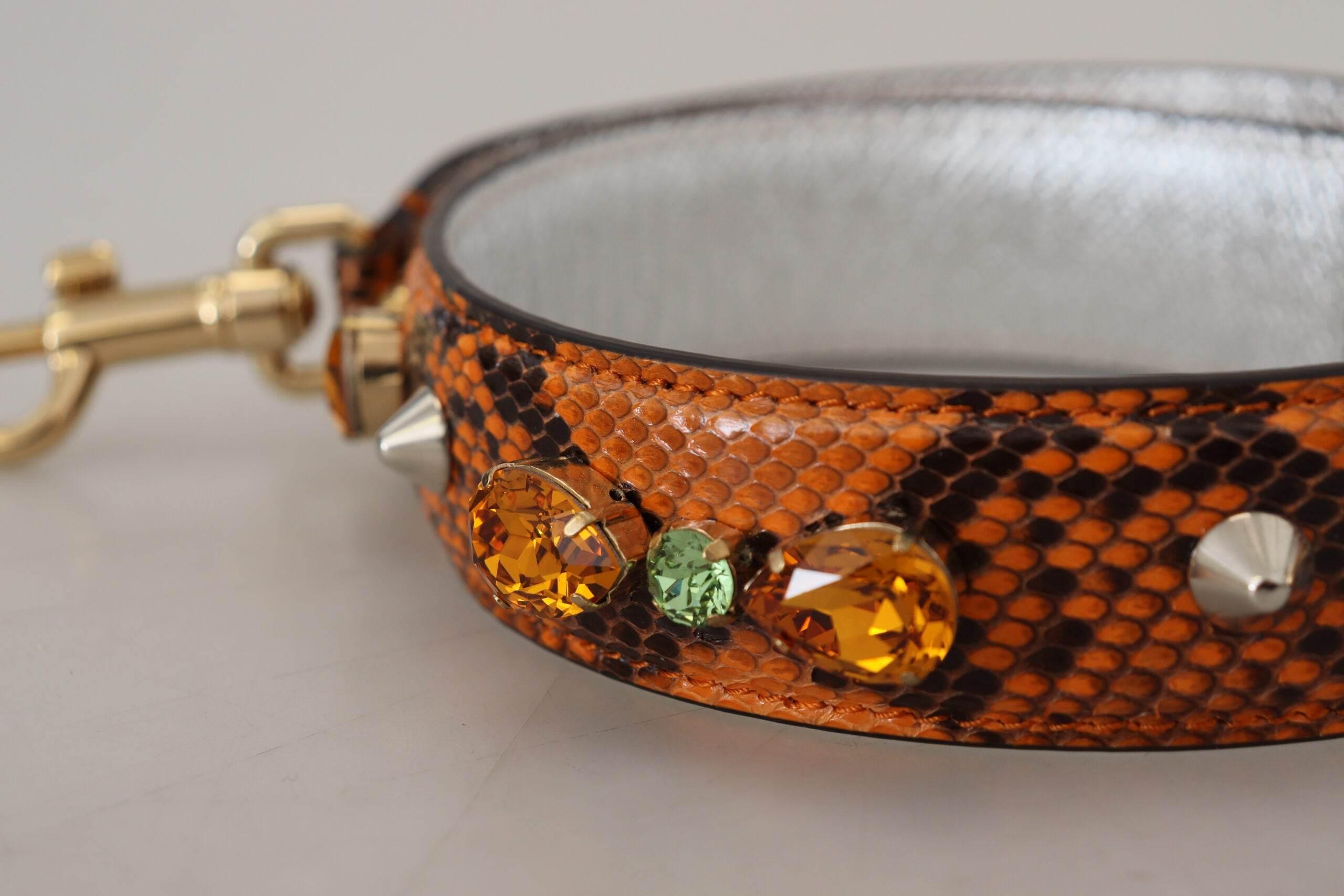 Dolce & Gabbana Chic Orange Leather Bag Strap with Gold-Tone Clasps - Hilstor