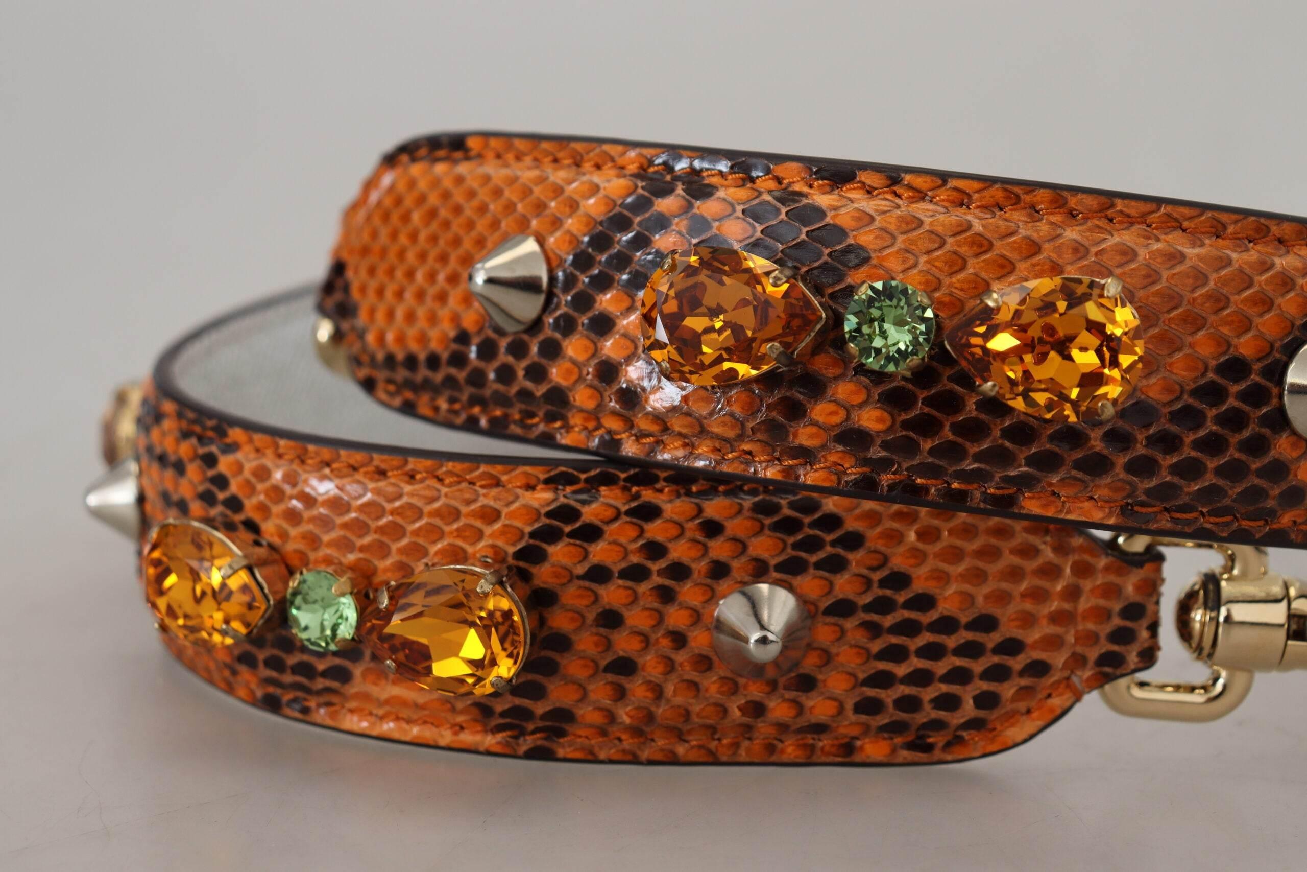 Dolce & Gabbana Chic Orange Leather Bag Strap with Gold-Tone Clasps - Hilstor
