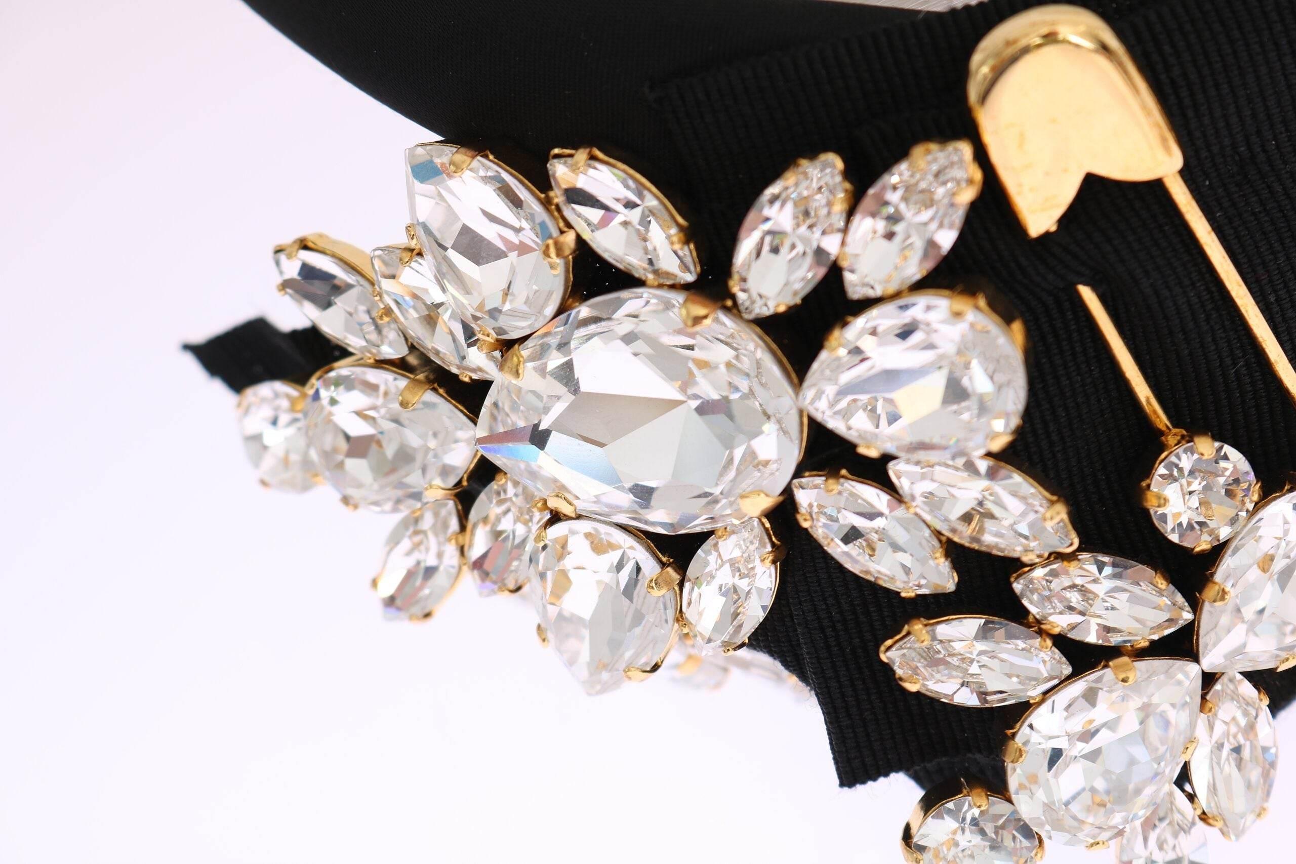 Dolce & Gabbana Elegant Black Crystal Headband Diadem - Hilstor