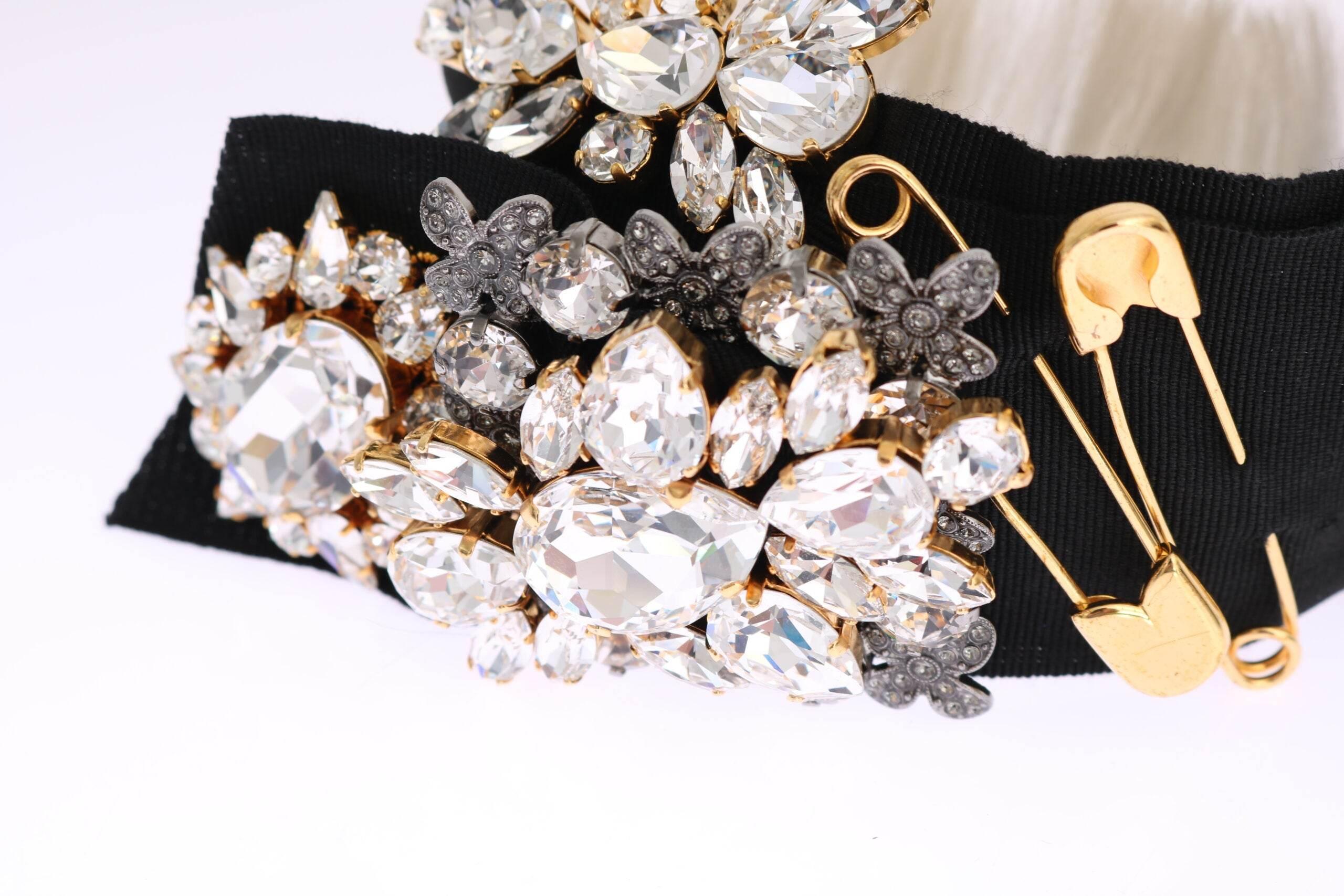 Dolce & Gabbana Elegant Black Crystal Headband Diadem - Hilstor