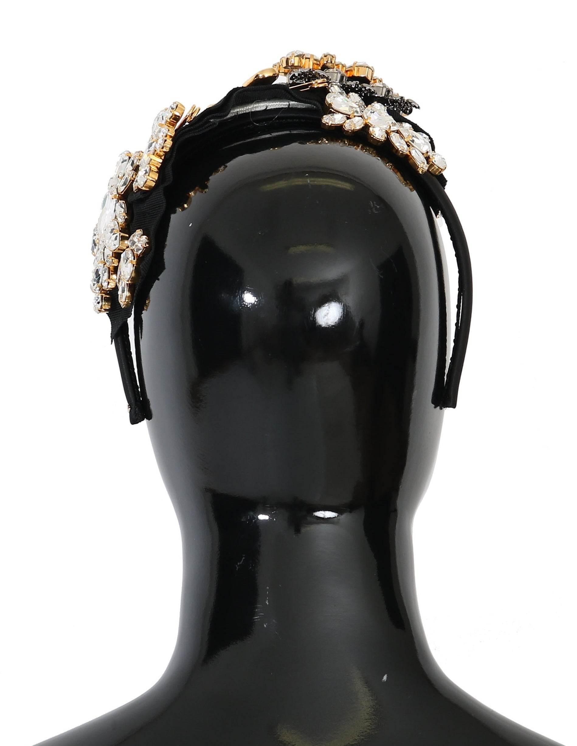 Dolce & Gabbana Elegant Black Crystal Headband Diadem - Hilstor