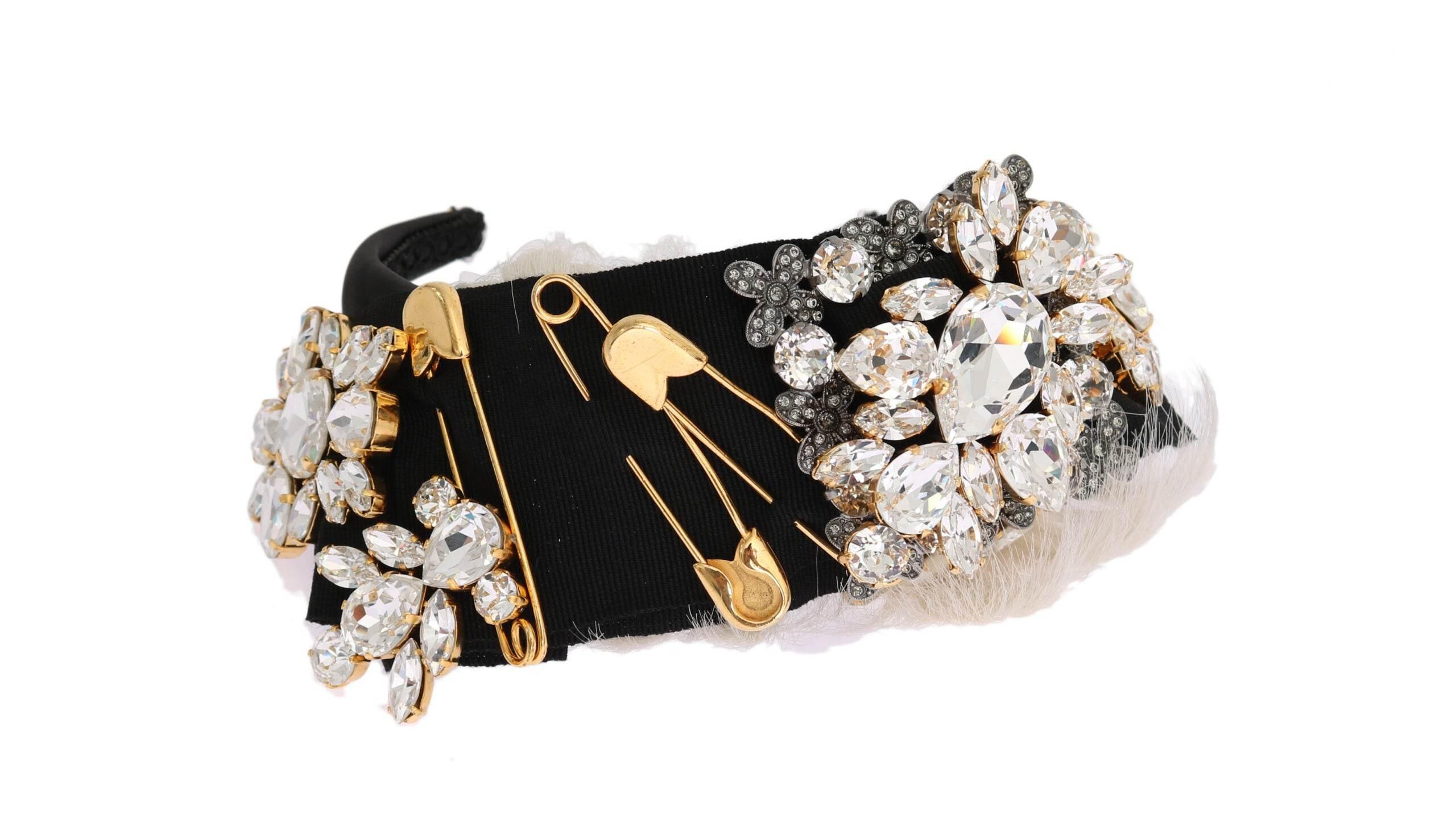 Dolce & Gabbana Elegant Black Crystal Headband Diadem - Hilstor