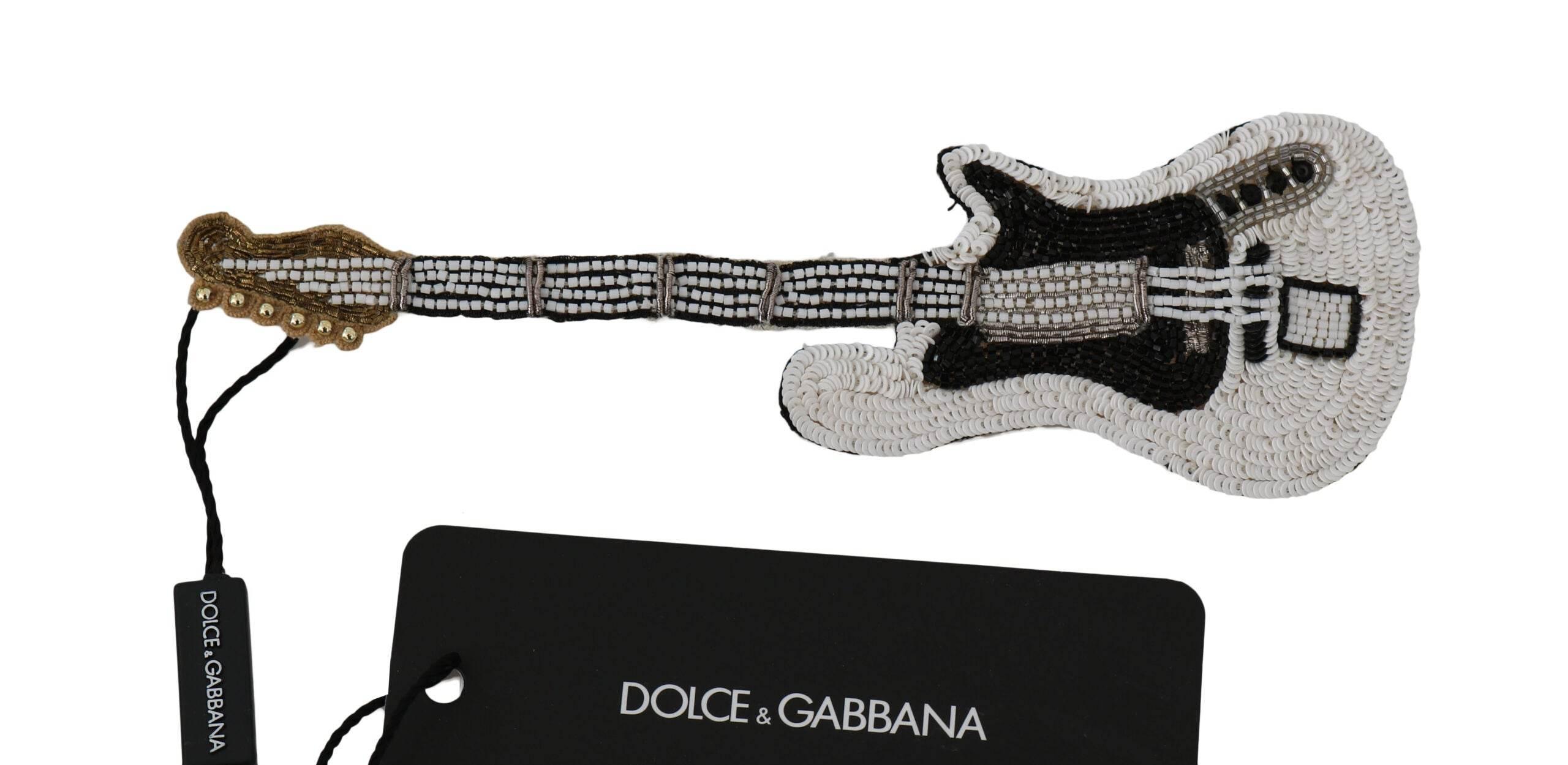 Dolce & Gabbana Gold Sequined Guitar Pin Brooch - Hilstor