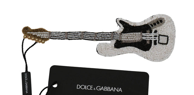 Dolce & Gabbana Gold Sequined Guitar Pin Brooch - Hilstor