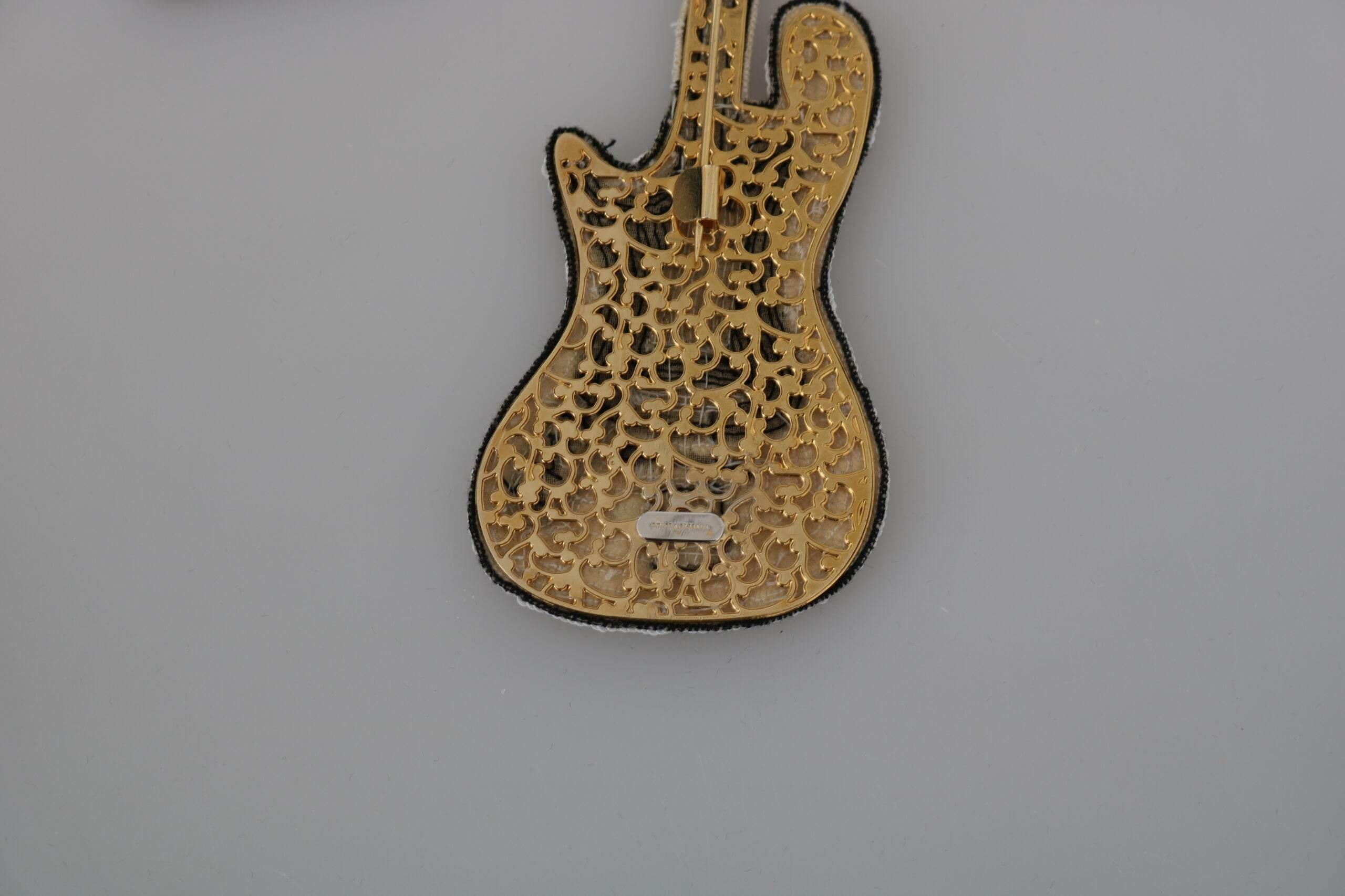 Dolce & Gabbana Gold Sequined Guitar Pin Brooch - Hilstor