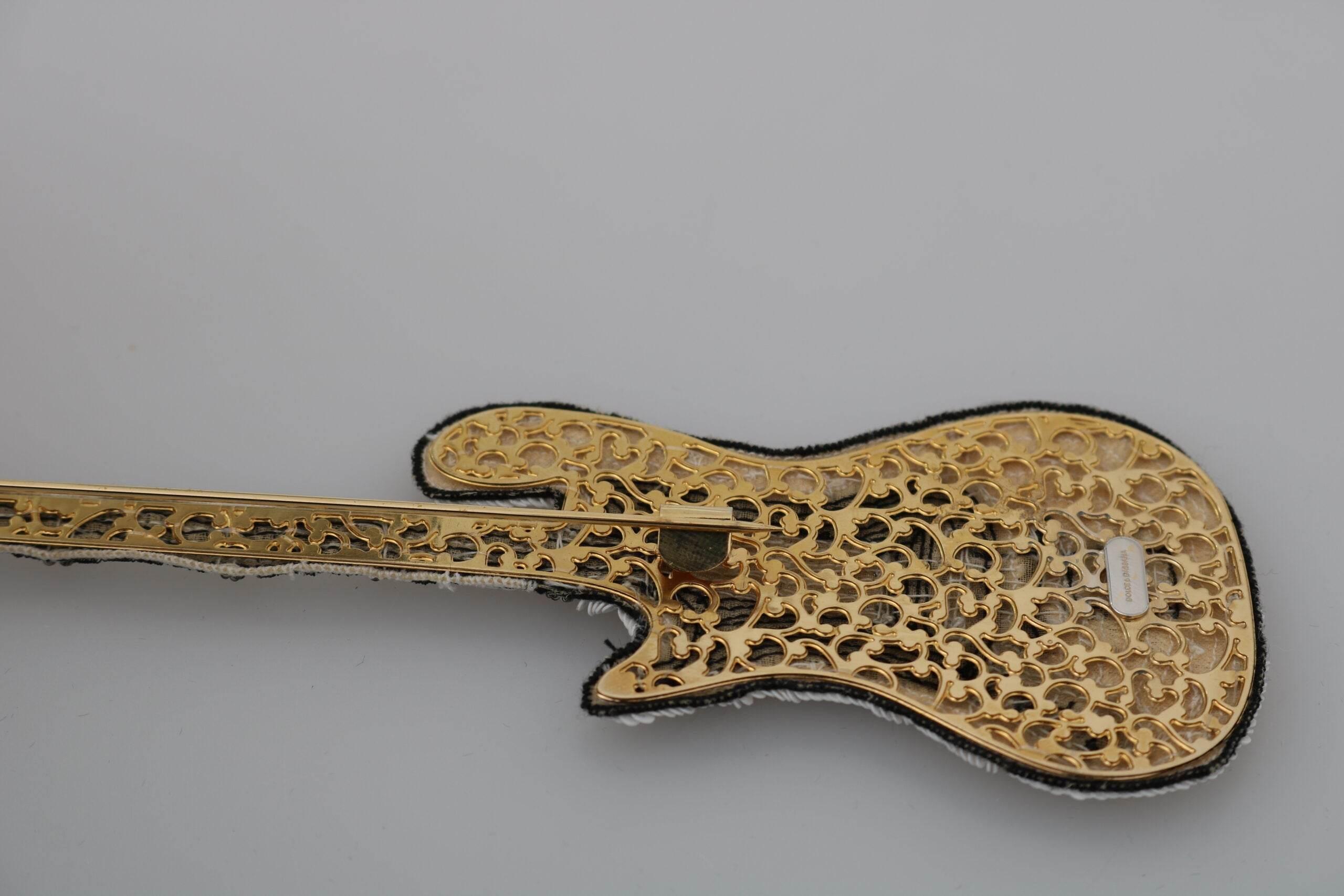Dolce & Gabbana Gold Sequined Guitar Pin Brooch - Hilstor