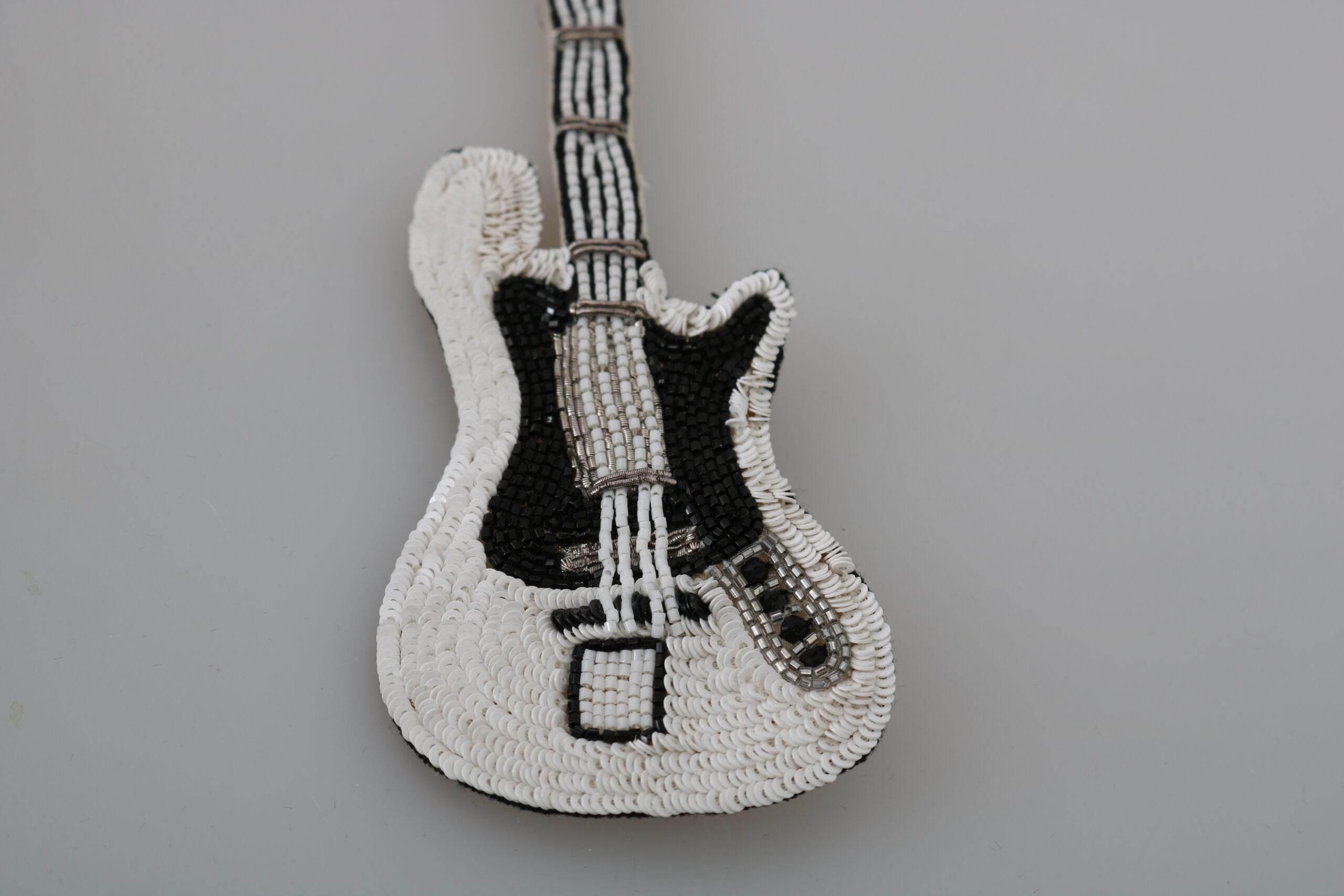 Dolce & Gabbana Gold Sequined Guitar Pin Brooch - Hilstor