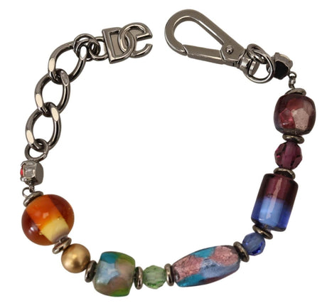 Dolce & Gabbana Multicolor Beaded Silver Chain Bracelet - Hilstor