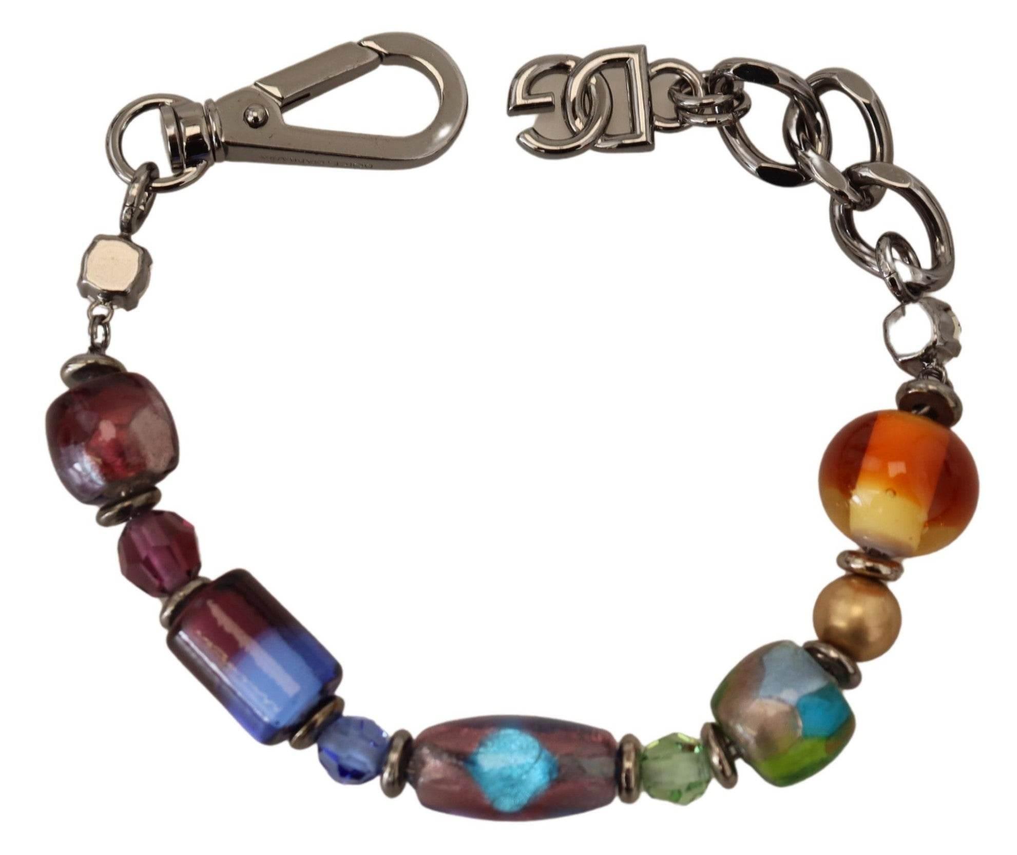 Dolce & Gabbana Multicolor Beaded Silver Chain Bracelet - Hilstor