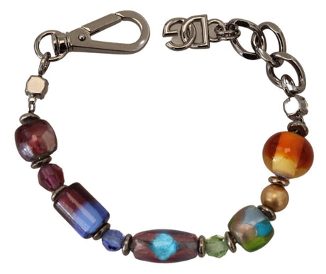 Dolce & Gabbana Multicolor Beaded Silver Chain Bracelet - Hilstor