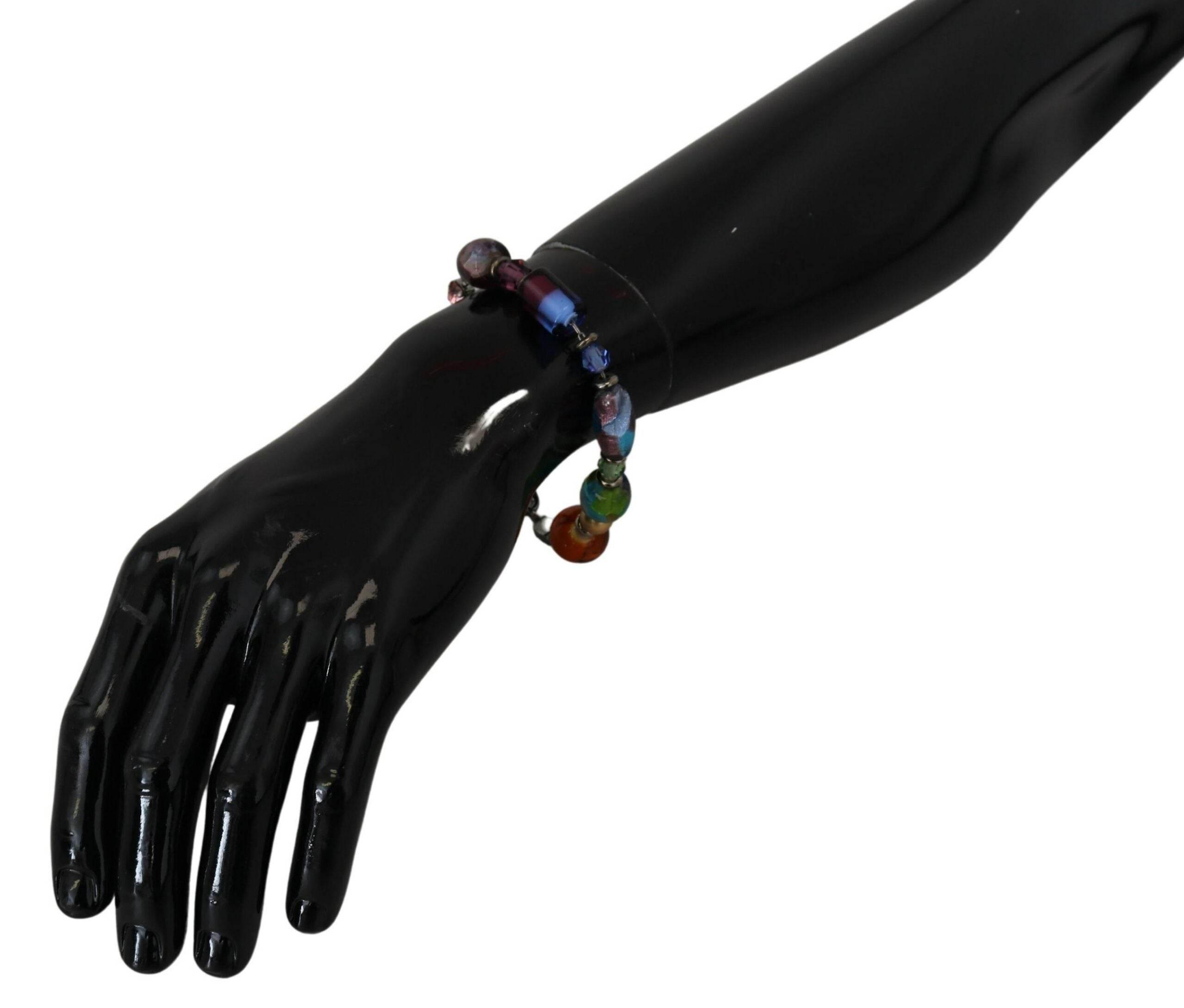 Dolce & Gabbana Multicolor Beaded Silver Chain Bracelet - Hilstor