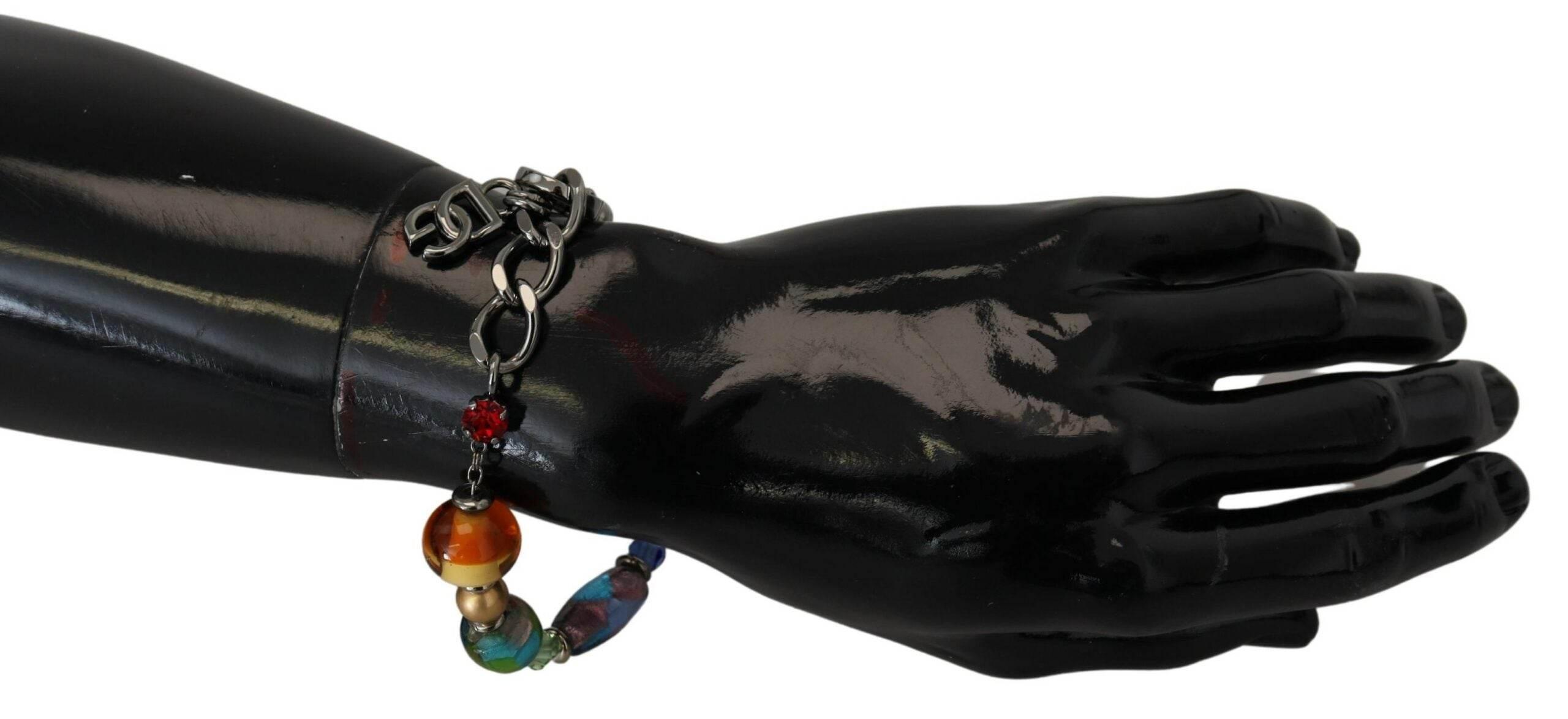 Dolce & Gabbana Multicolor Beaded Silver Chain Bracelet - Hilstor
