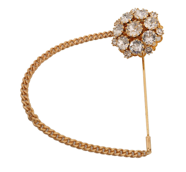 Dolce & Gabbana Exquisite Crystal-Embellished Gold Brooch - Hilstor