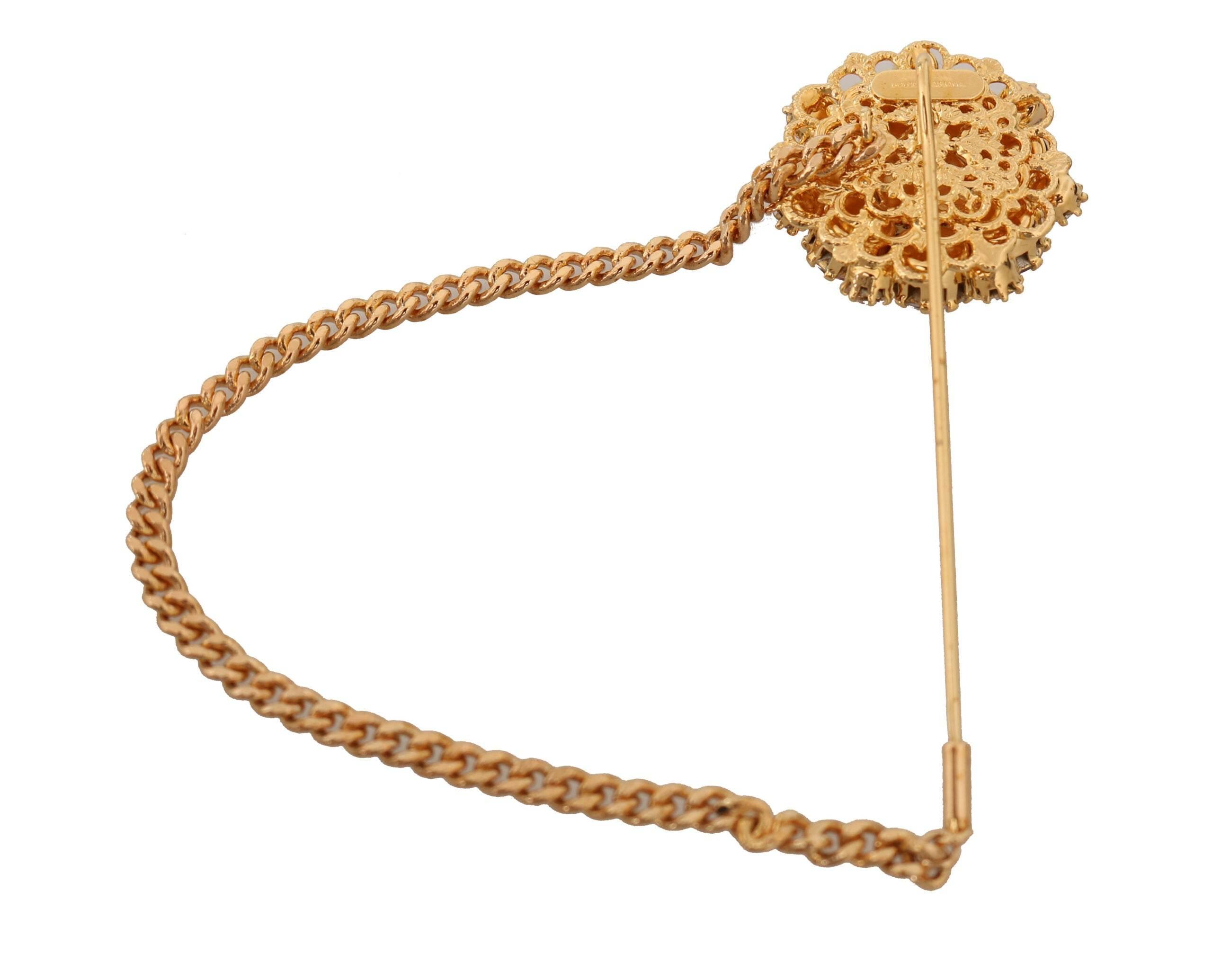 Dolce & Gabbana Exquisite Crystal-Embellished Gold Brooch - Hilstor