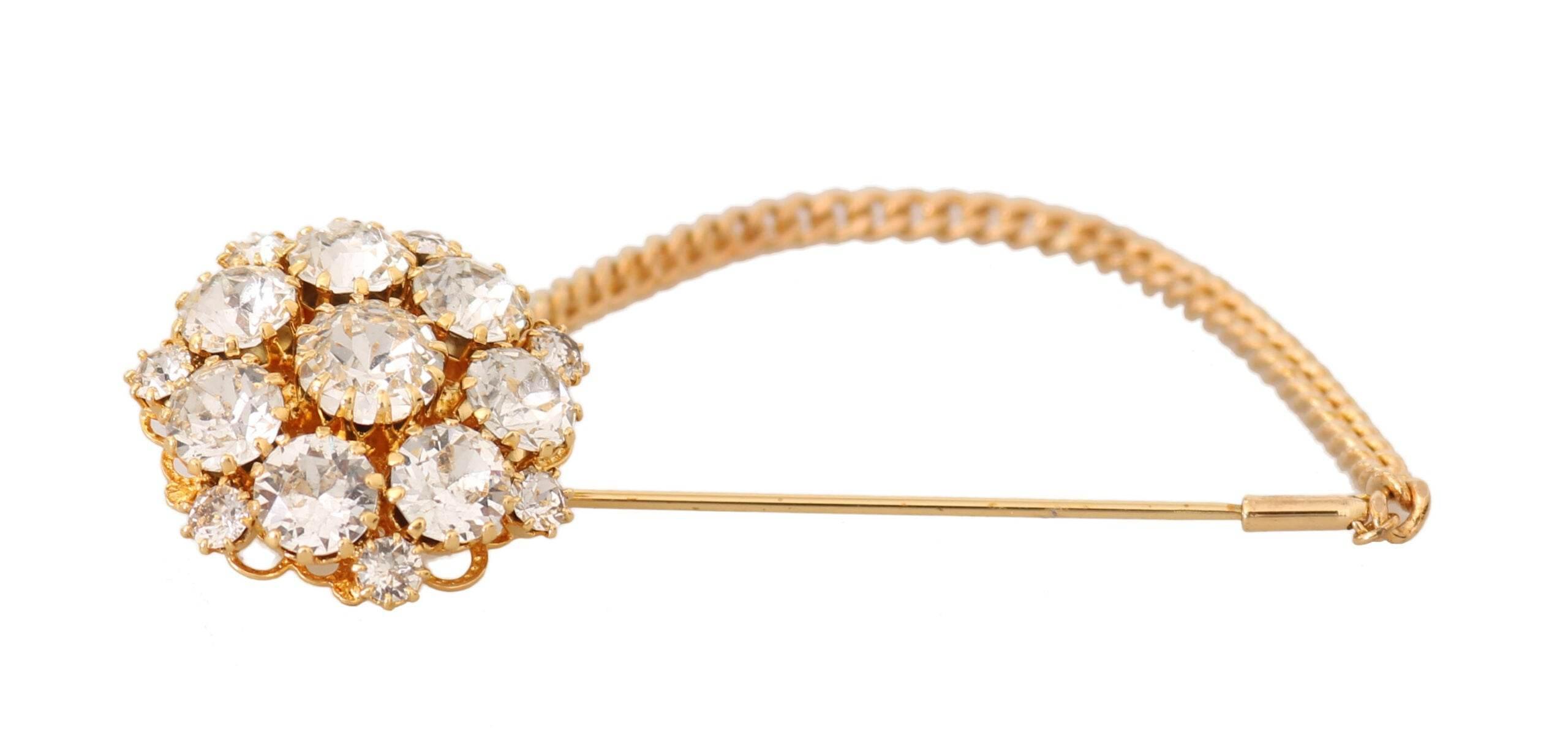 Dolce & Gabbana Exquisite Crystal-Embellished Gold Brooch - Hilstor