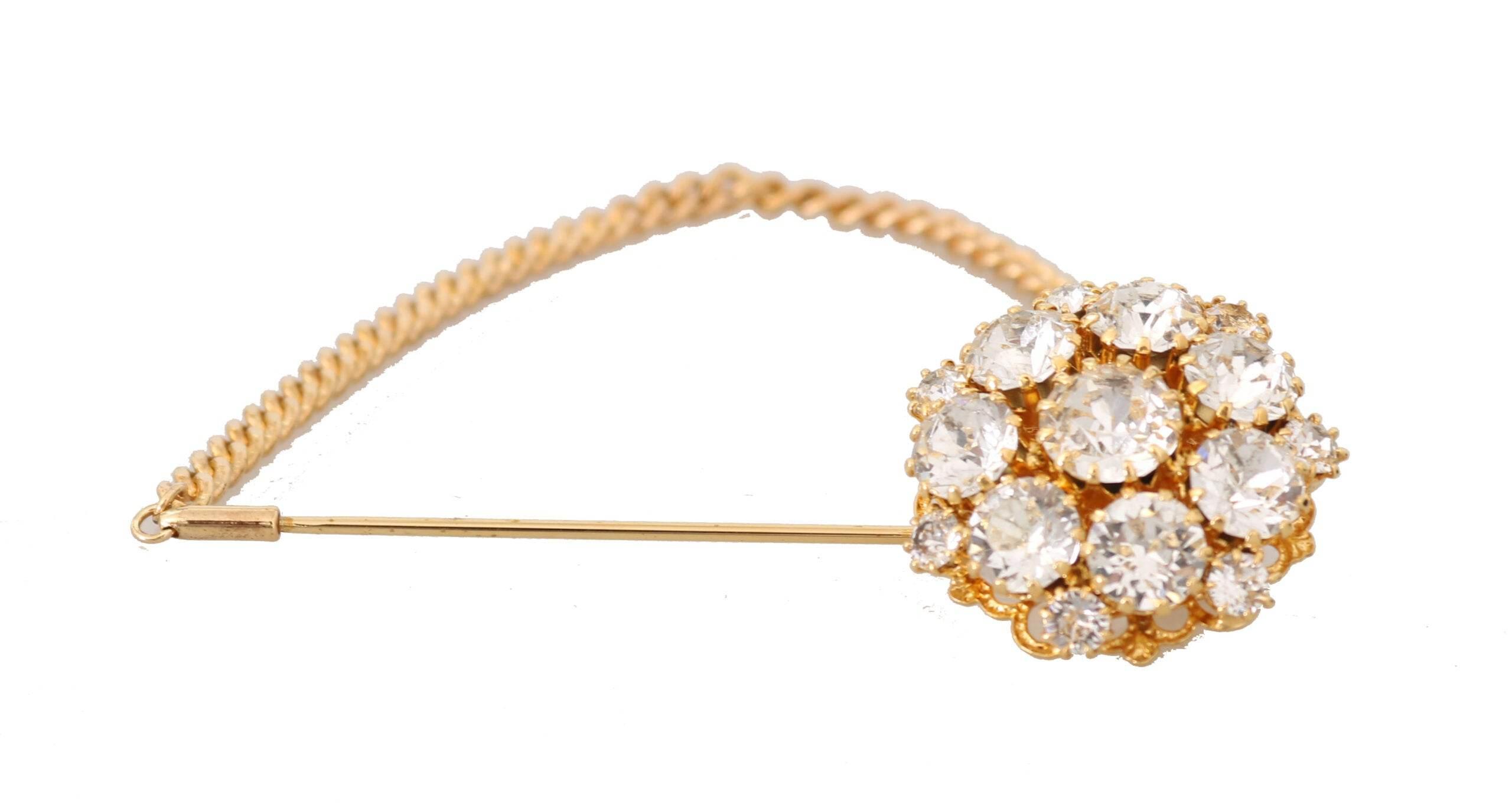 Dolce & Gabbana Exquisite Crystal-Embellished Gold Brooch - Hilstor