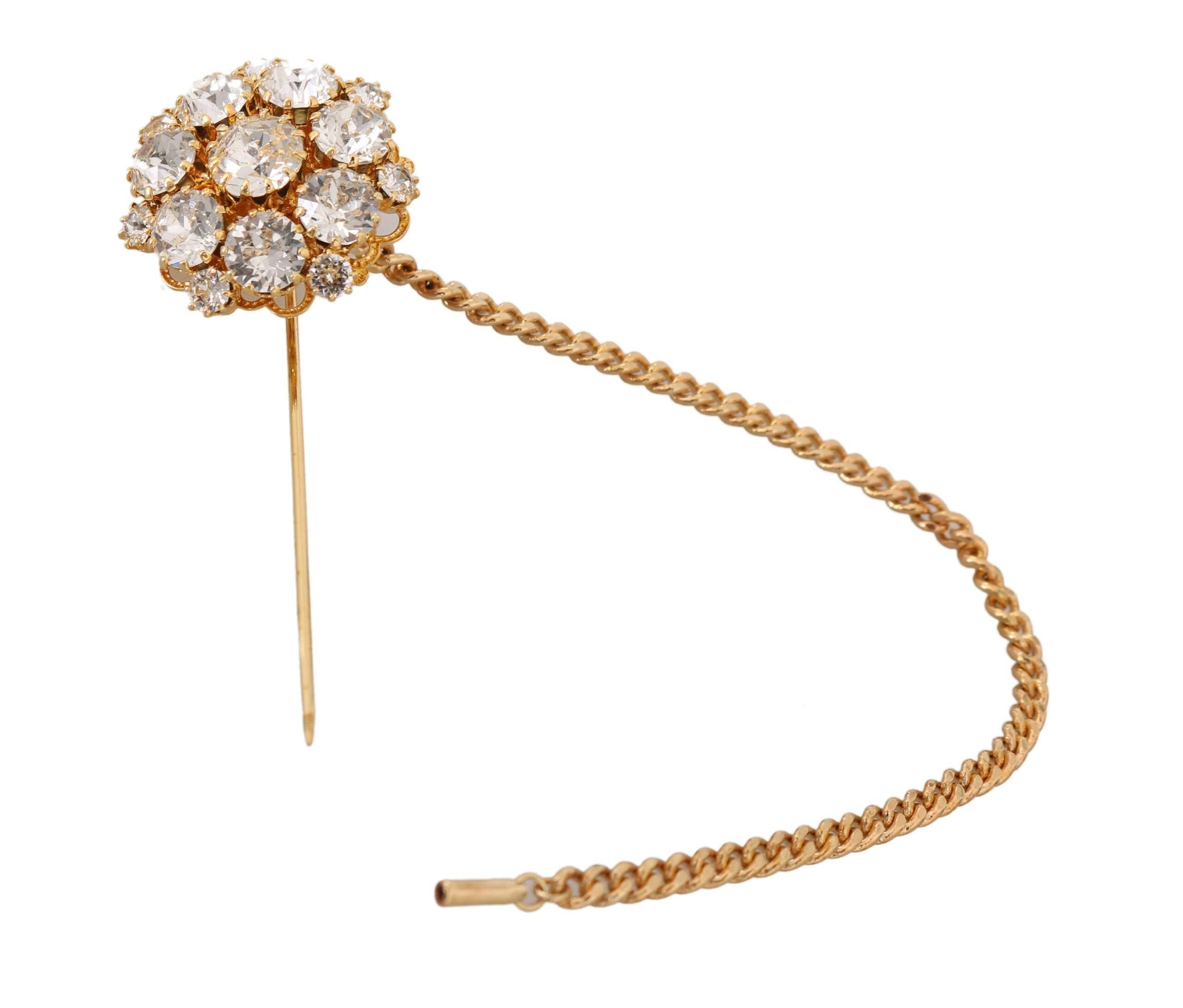 Dolce & Gabbana Exquisite Crystal-Embellished Gold Brooch - Hilstor