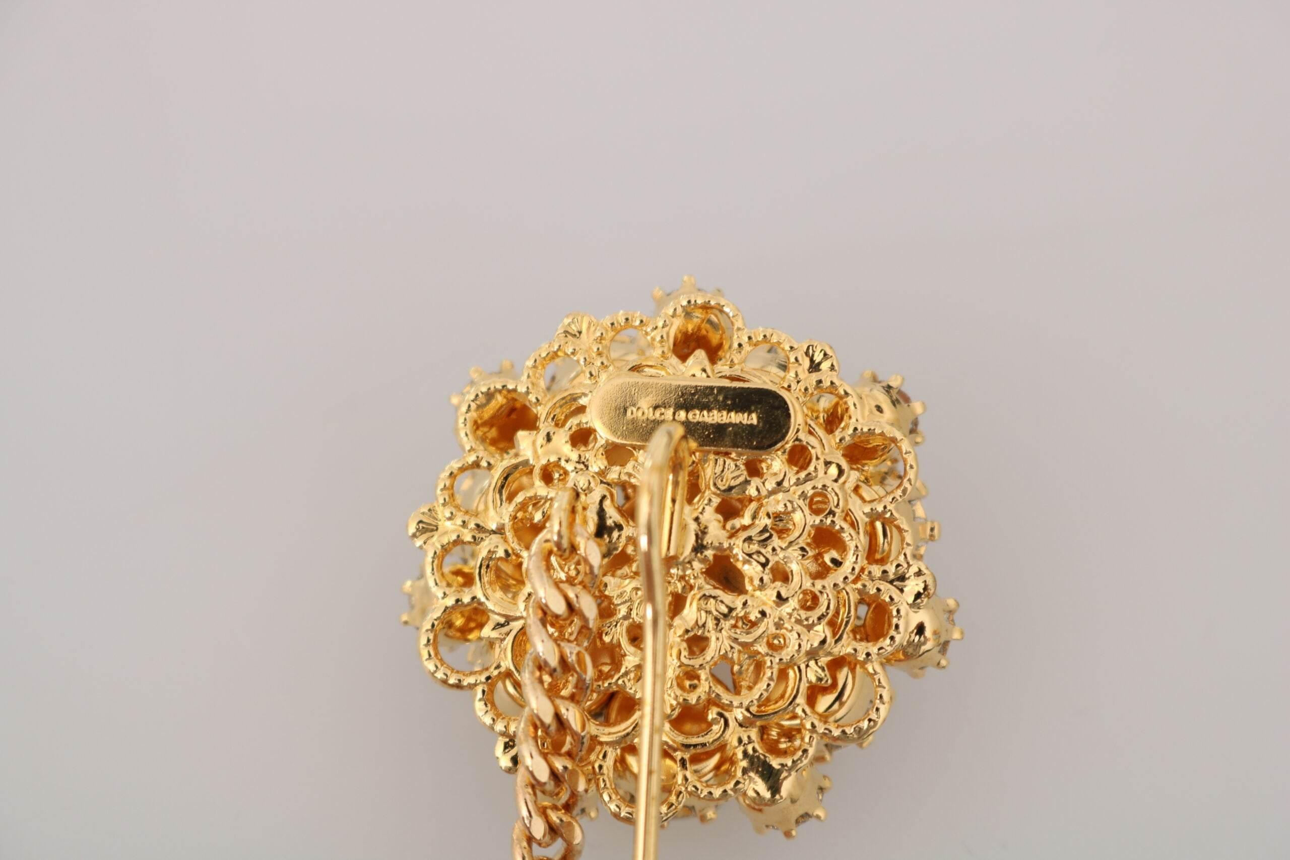 Dolce & Gabbana Exquisite Crystal-Embellished Gold Brooch - Hilstor