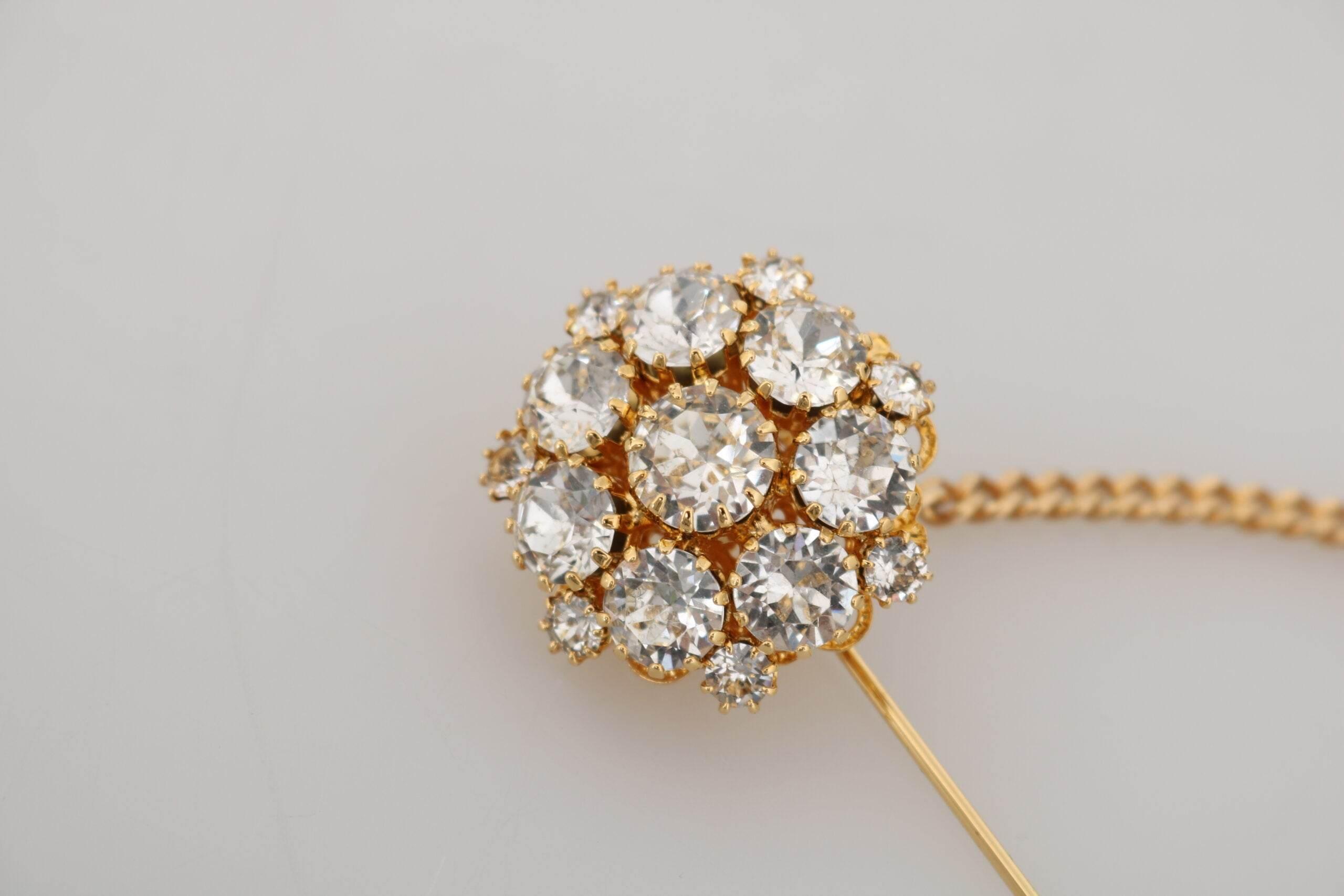 Dolce & Gabbana Exquisite Crystal-Embellished Gold Brooch - Hilstor