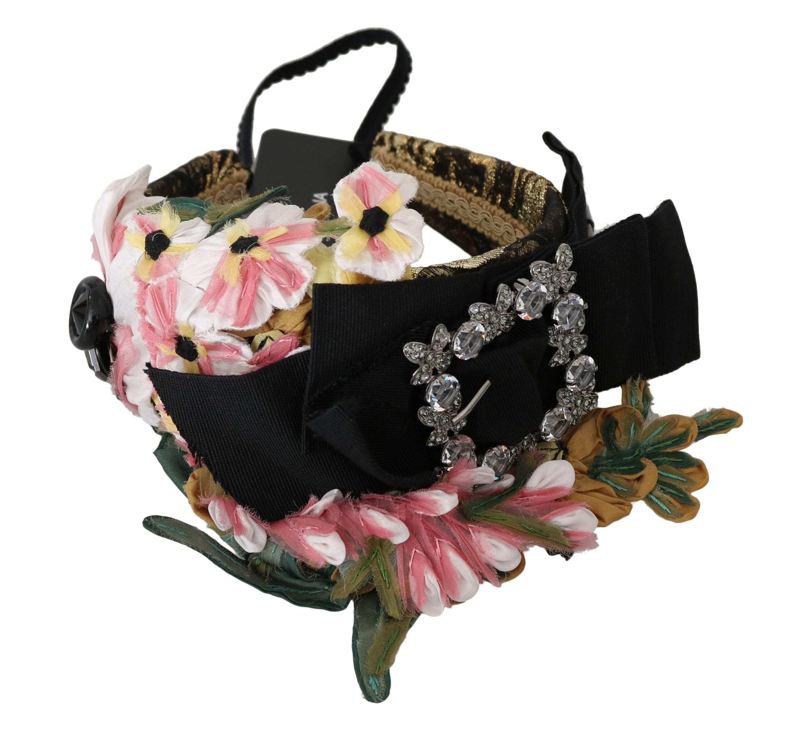 Dolce & Gabbana Elegant Crystal-Embellished Floral Headband - Hilstor