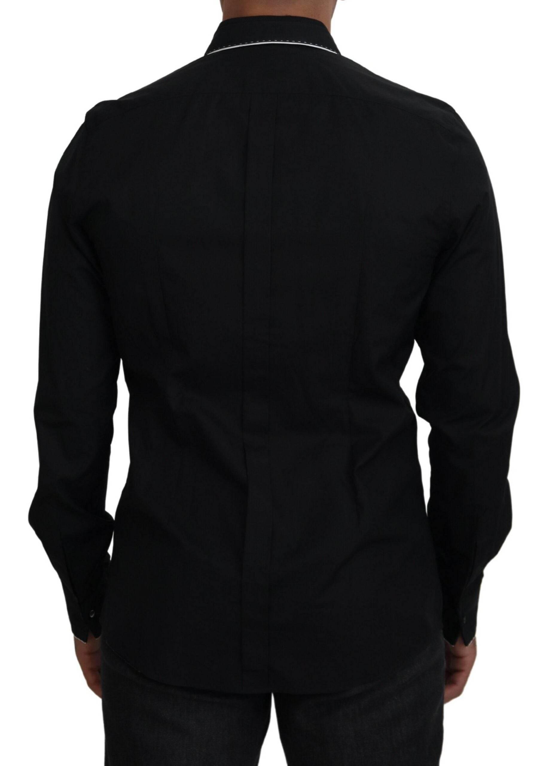 Dolce & Gabbana GOLD Black Tuxedo Slim Fit Cotton Shirt - Hilstor