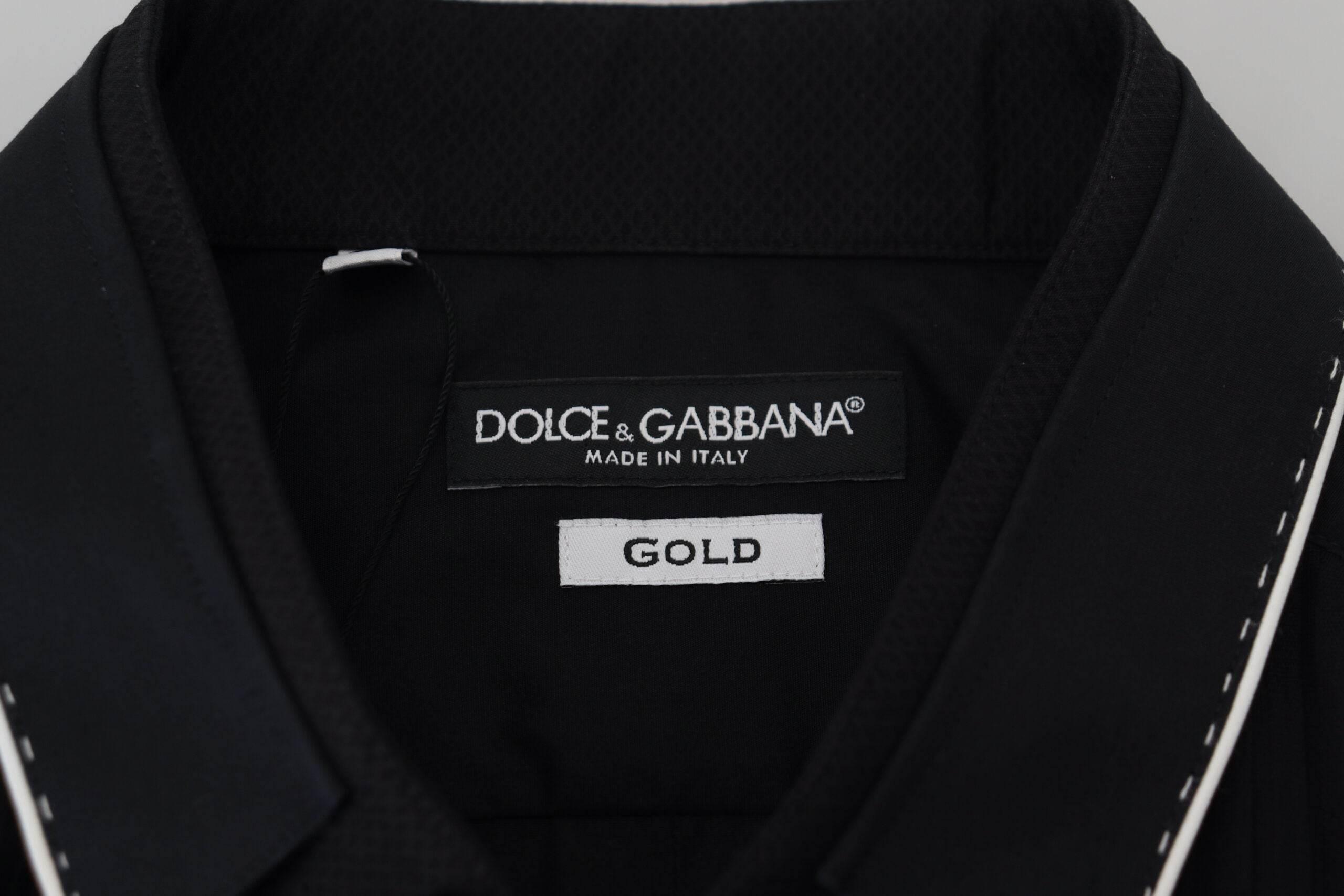 Dolce & Gabbana GOLD Black Tuxedo Slim Fit Cotton Shirt - Hilstor