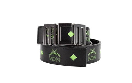 MCM Claus Mens Summer Green Smooth Visetos Logo Leather Numeric Buckle Belt - Hilstor