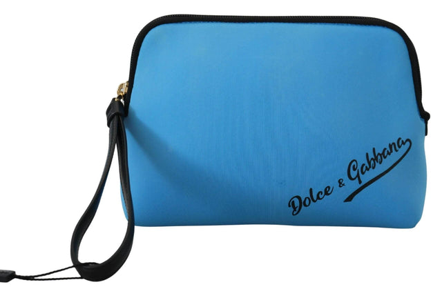 Dolce & Gabbana Blue Logo Print Hand Pouch Leopard Print Toiletry Bag - Hilstor
