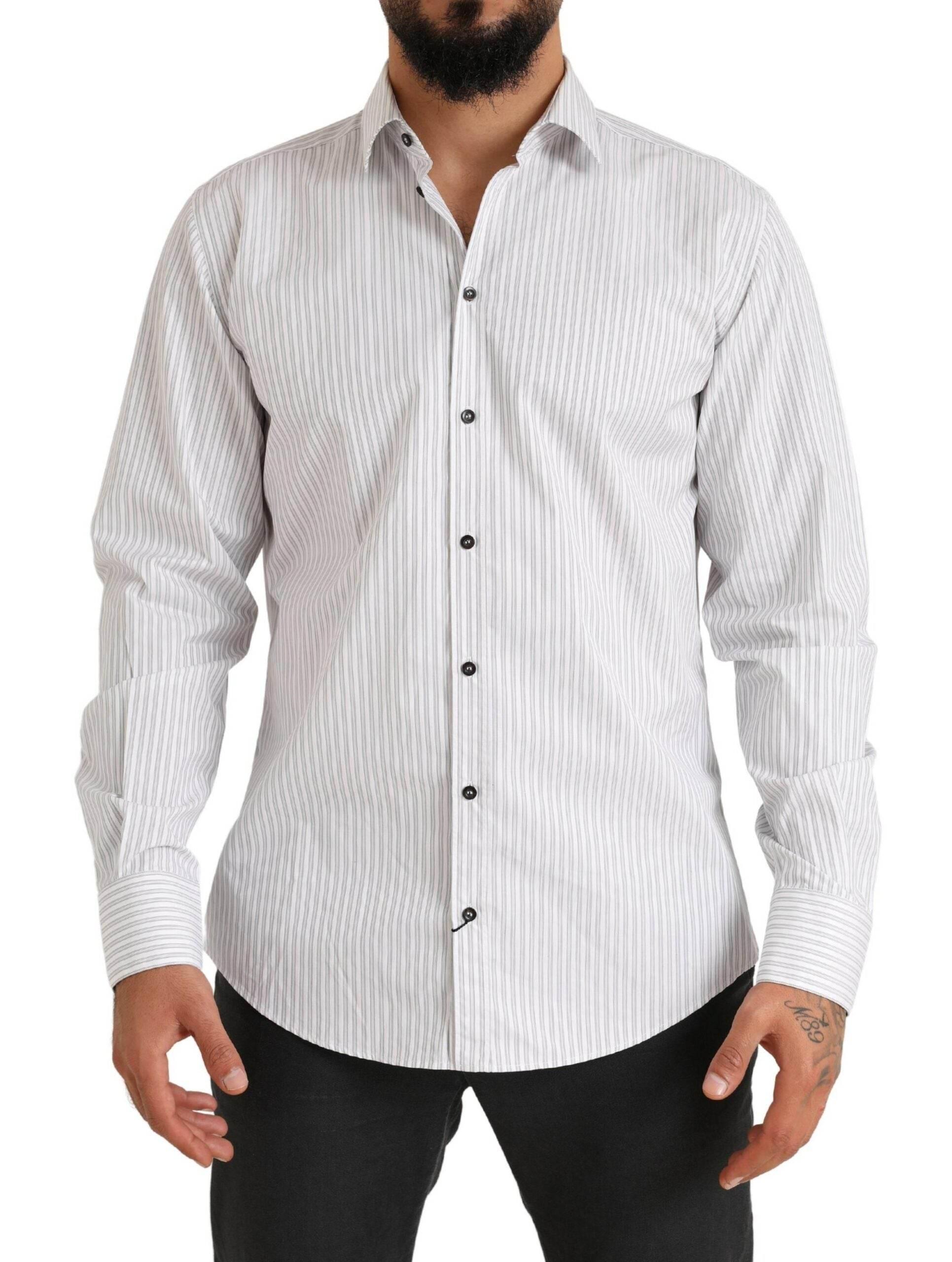 Dolce & Gabbana White MARTINI Cotton Stripe Dress Formal Shirt - Hilstor