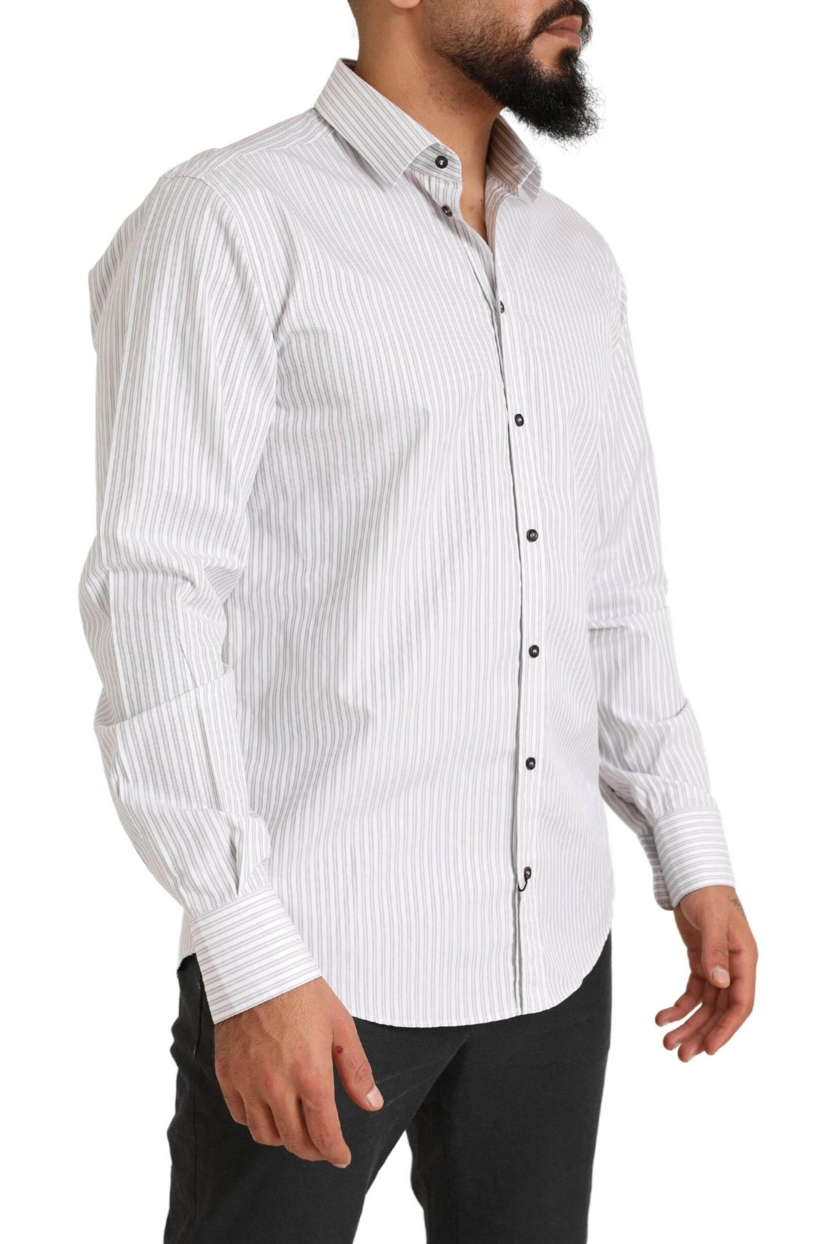 Dolce & Gabbana White MARTINI Cotton Stripe Dress Formal Shirt - Hilstor