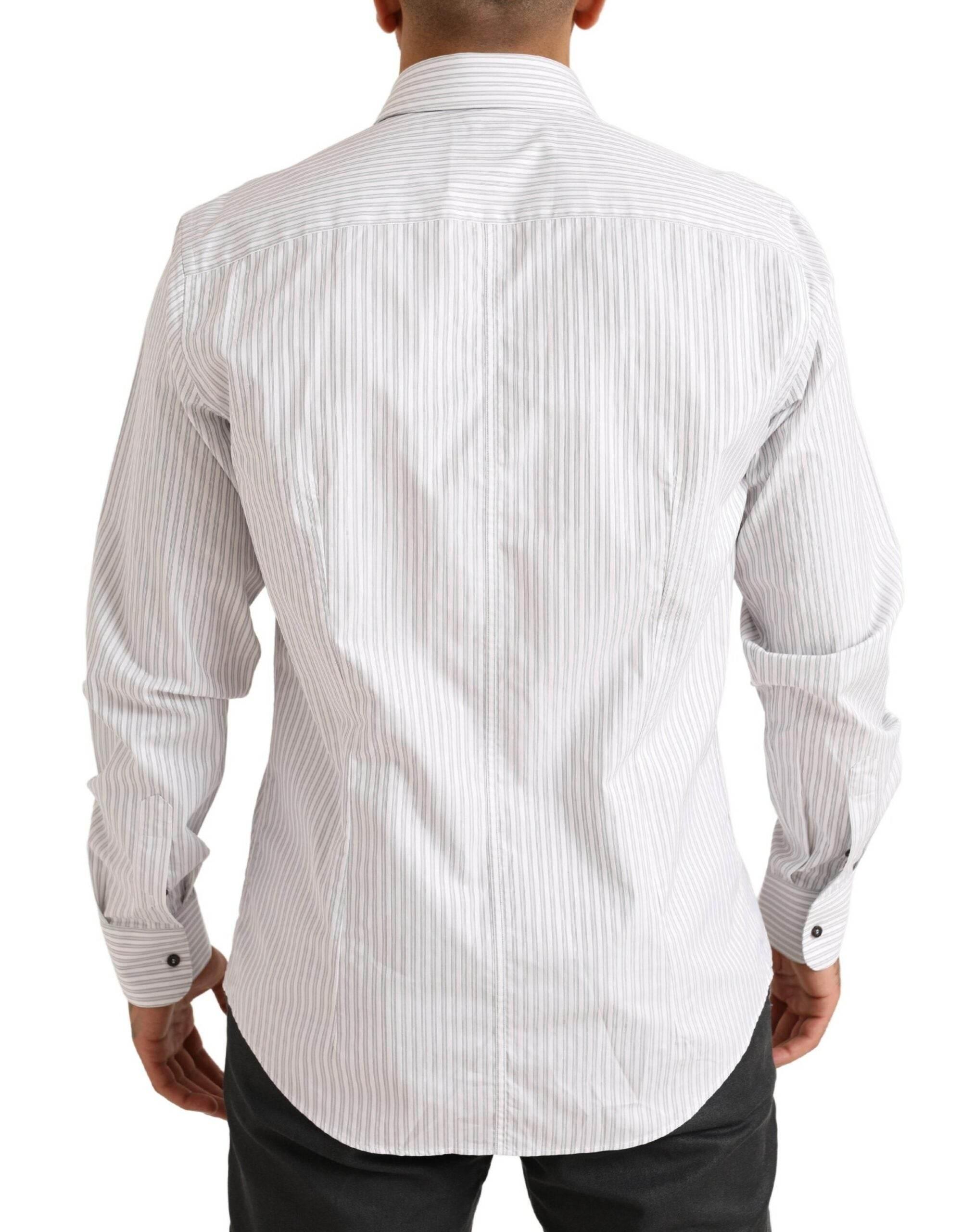 Dolce & Gabbana White MARTINI Cotton Stripe Dress Formal Shirt - Hilstor