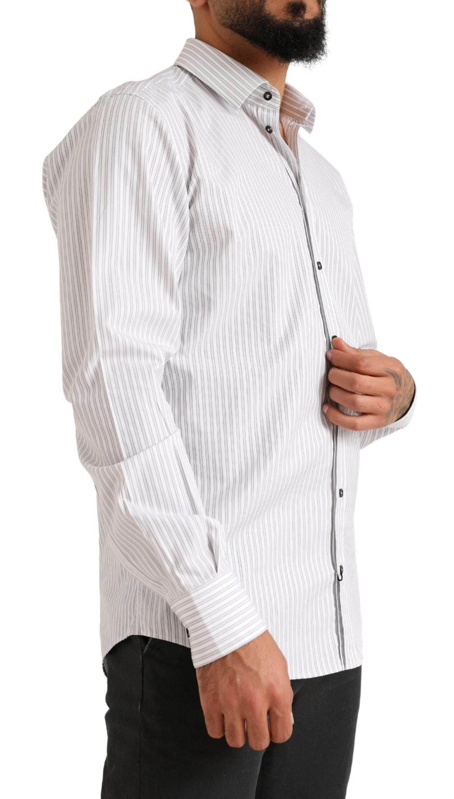 Dolce & Gabbana White MARTINI Cotton Stripe Dress Formal Shirt - Hilstor