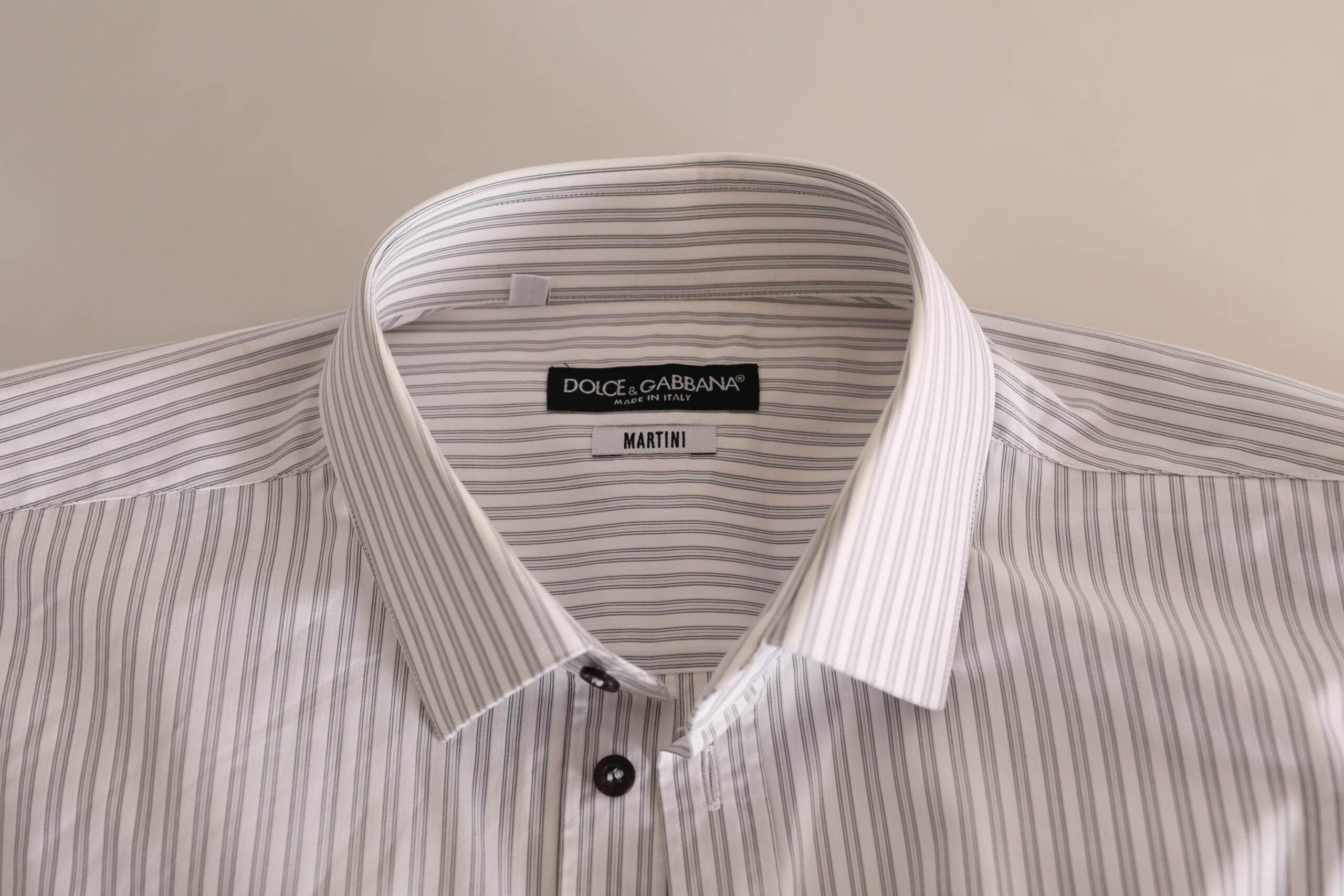 Dolce & Gabbana White MARTINI Cotton Stripe Dress Formal Shirt - Hilstor