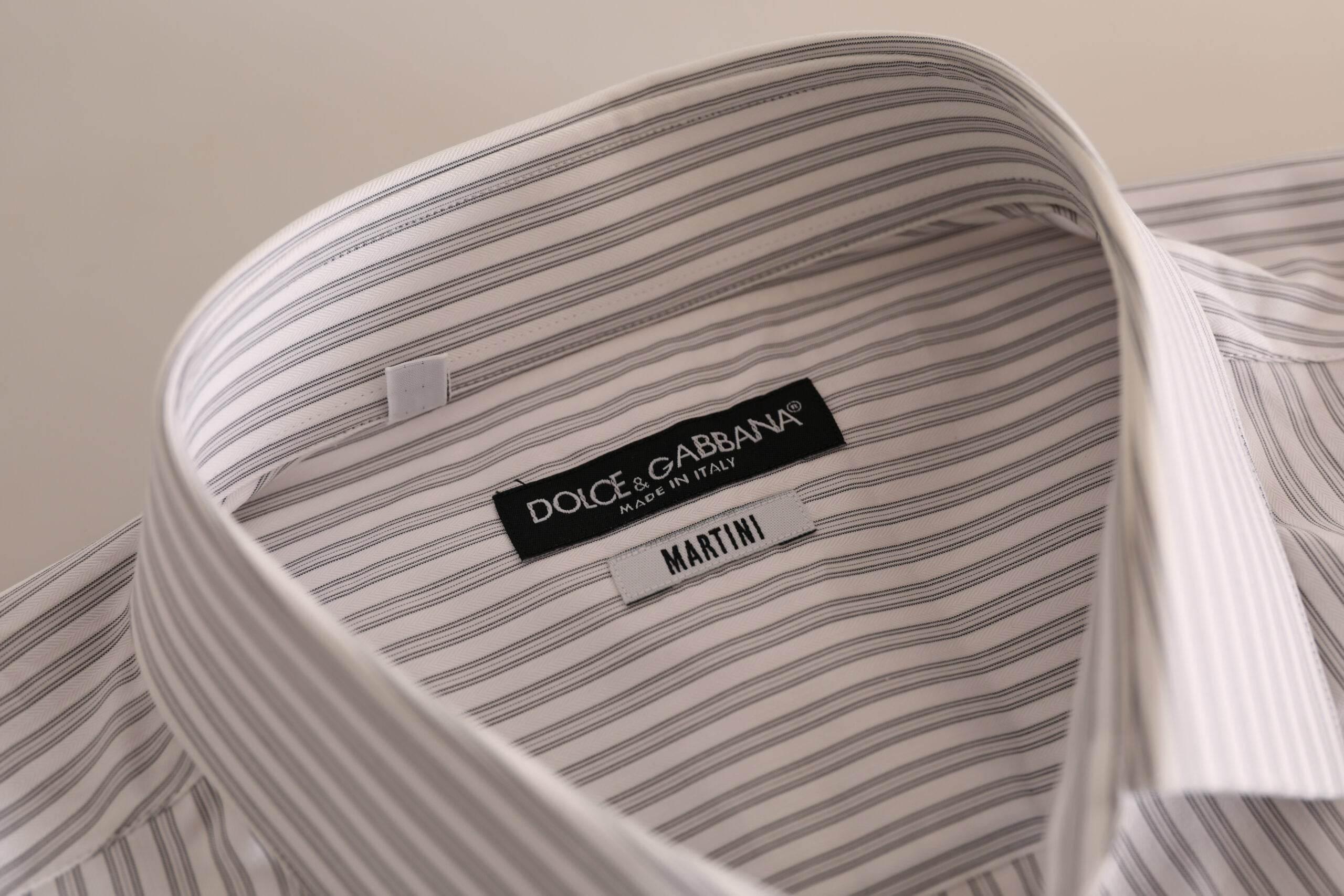 Dolce & Gabbana White MARTINI Cotton Stripe Dress Formal Shirt - Hilstor