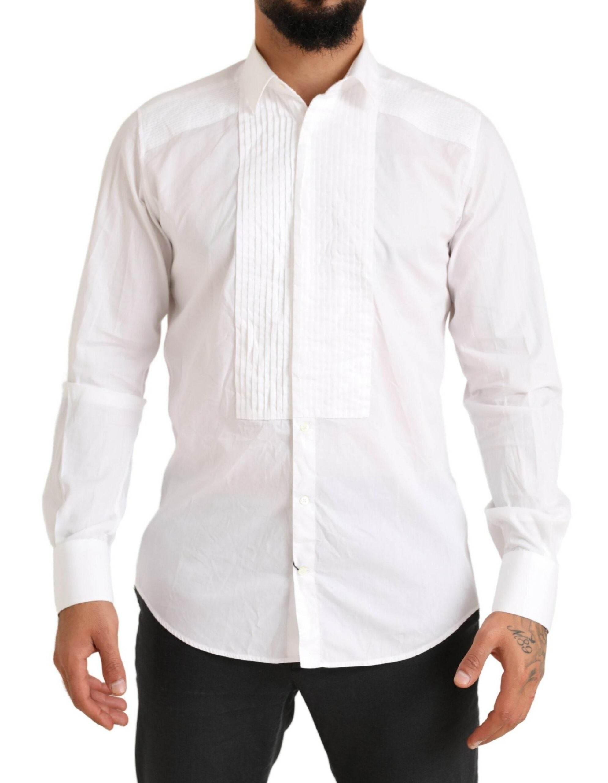 Dolce & Gabbana White GOLD Formal Cotton Tuxedo Dress Shirt - Hilstor