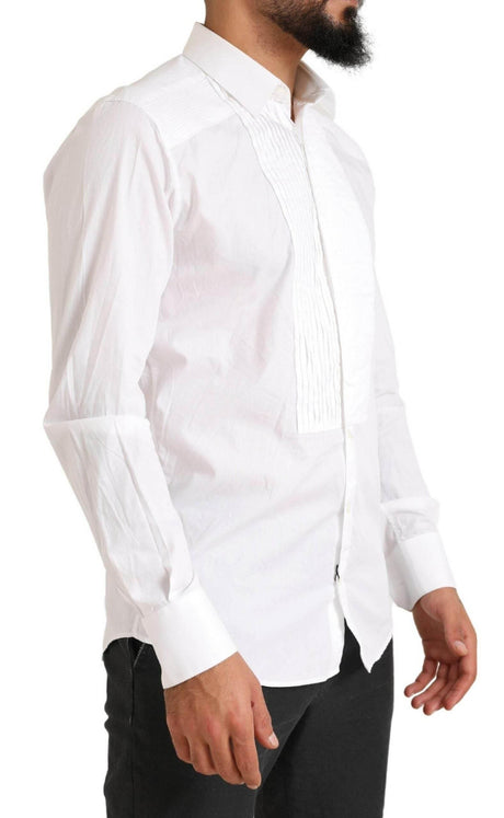 Dolce & Gabbana White GOLD Formal Cotton Tuxedo Dress Shirt - Hilstor