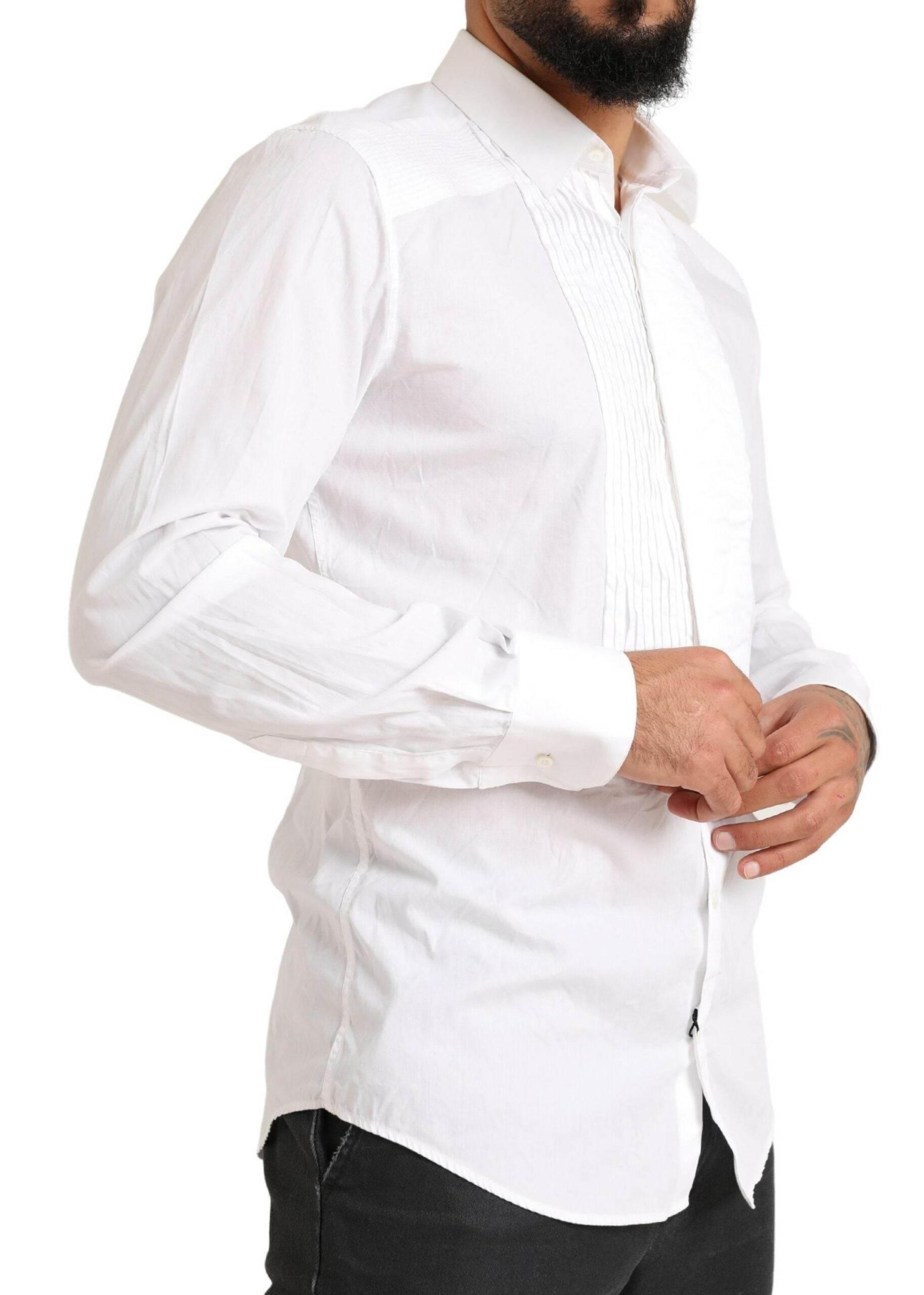 Dolce & Gabbana White GOLD Formal Cotton Tuxedo Dress Shirt - Hilstor