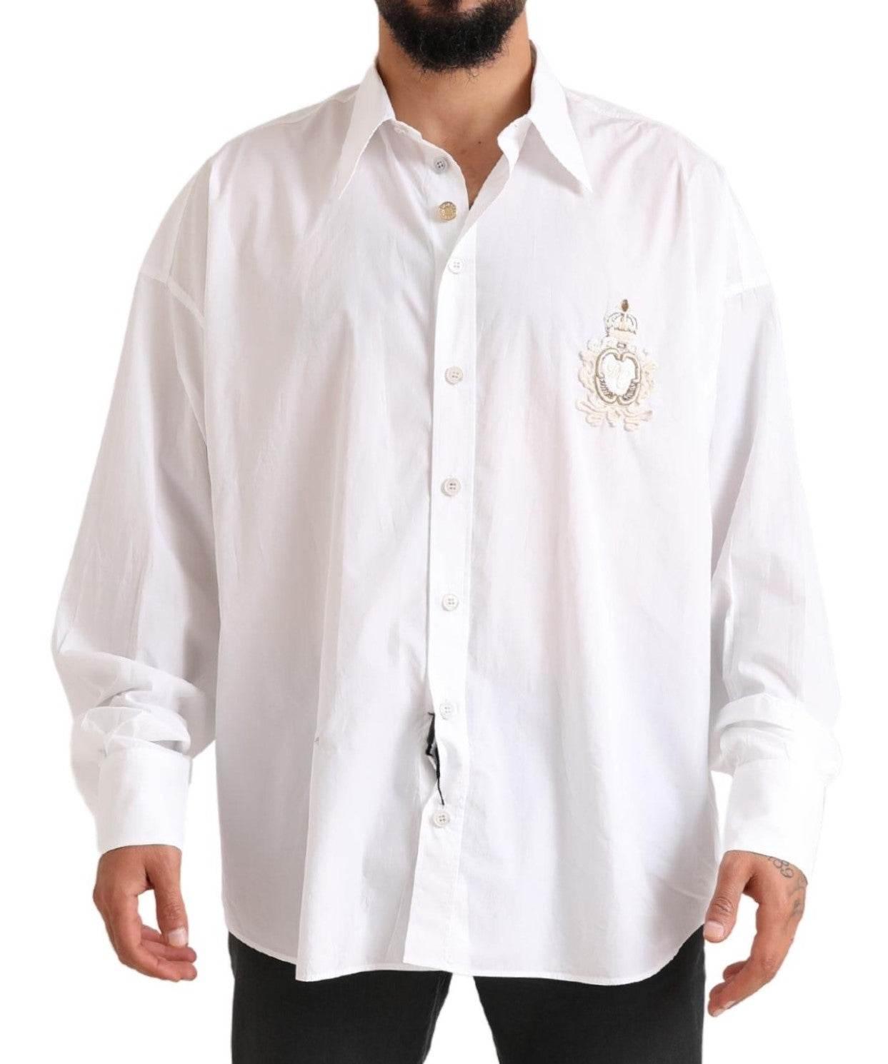Dolce & Gabbana White Logo Cotton Casual Long Sleeves Shirt - Hilstor