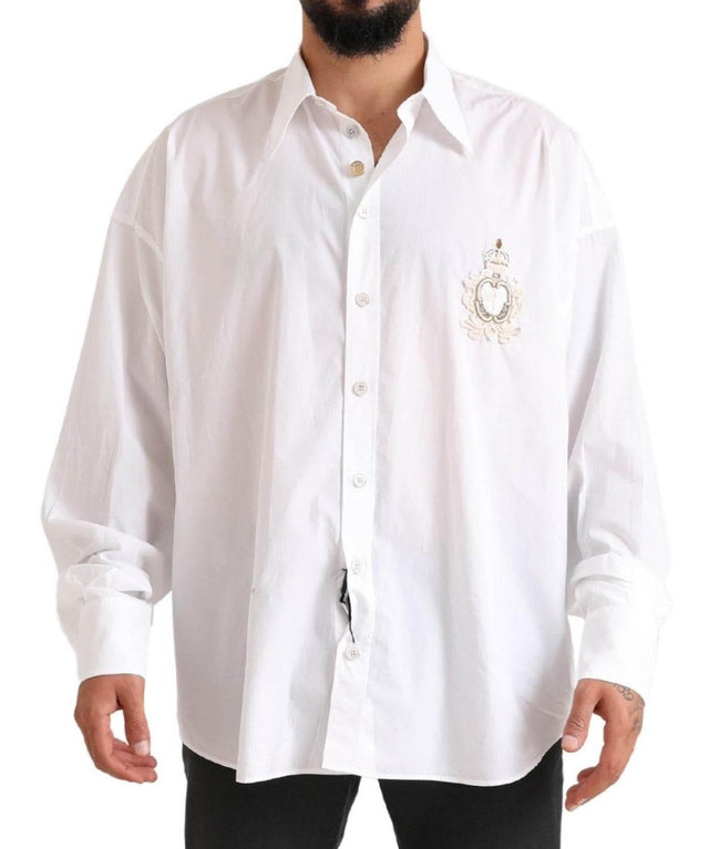 Dolce & Gabbana White Logo Cotton Casual Long Sleeves Shirt - Hilstor