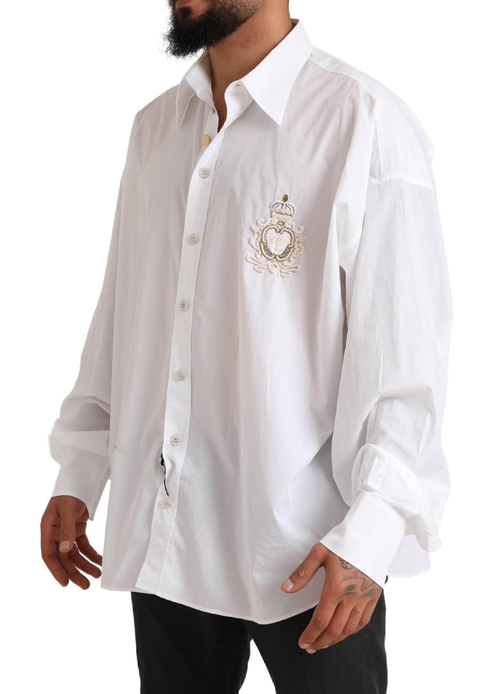 Dolce & Gabbana White Logo Cotton Casual Long Sleeves Shirt - Hilstor