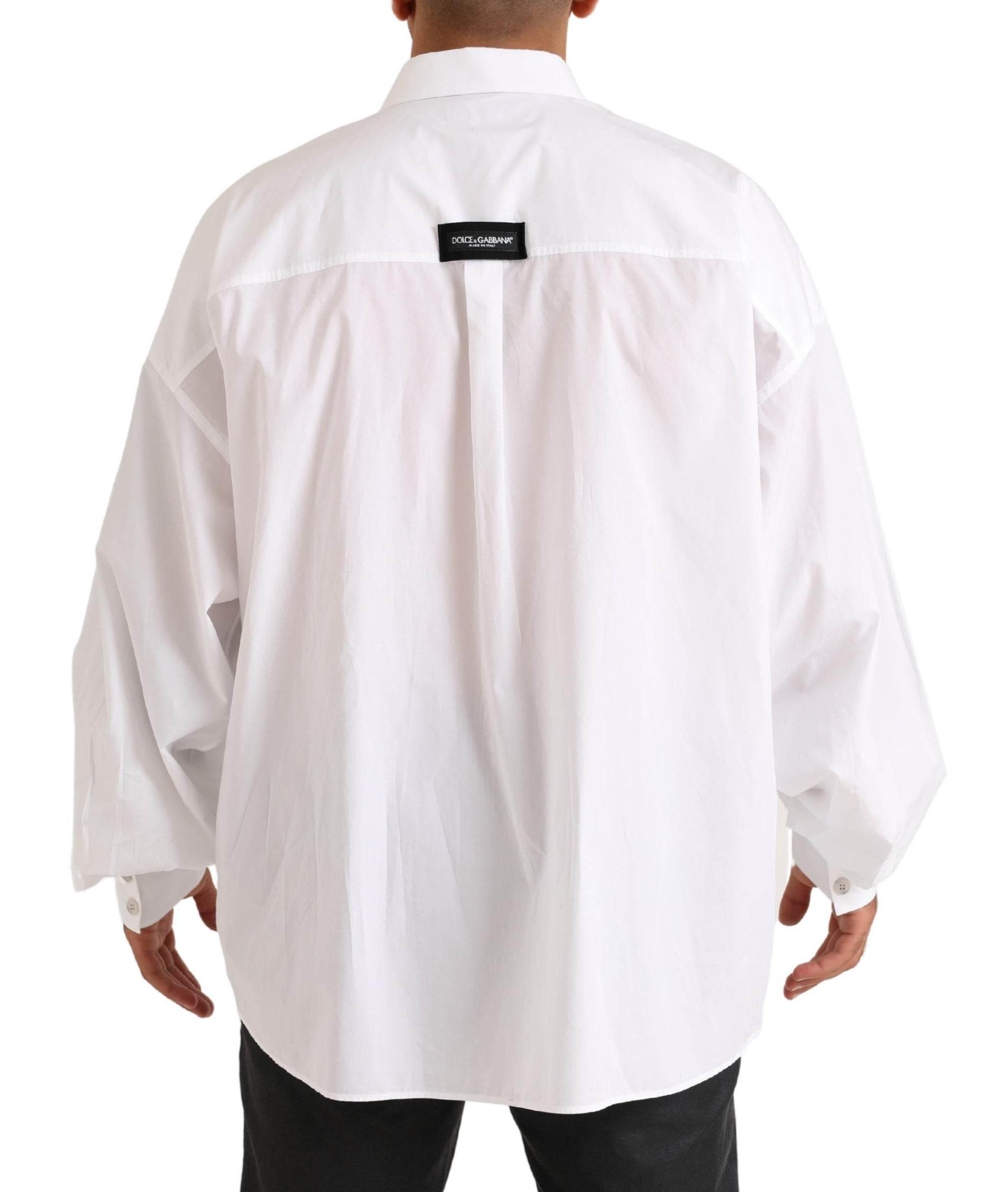 Dolce & Gabbana White Logo Cotton Casual Long Sleeves Shirt - Hilstor