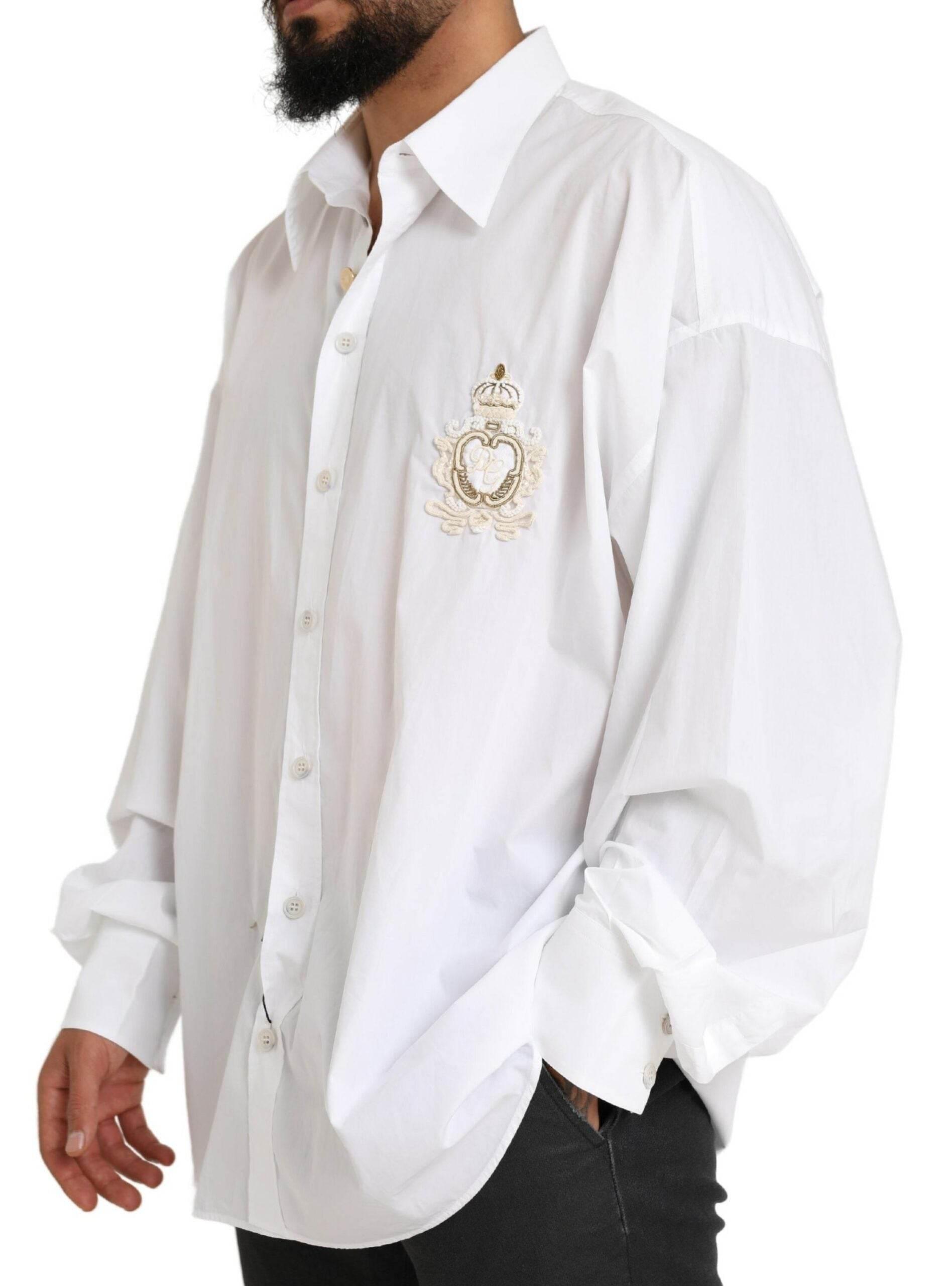 Dolce & Gabbana White Logo Cotton Casual Long Sleeves Shirt - Hilstor