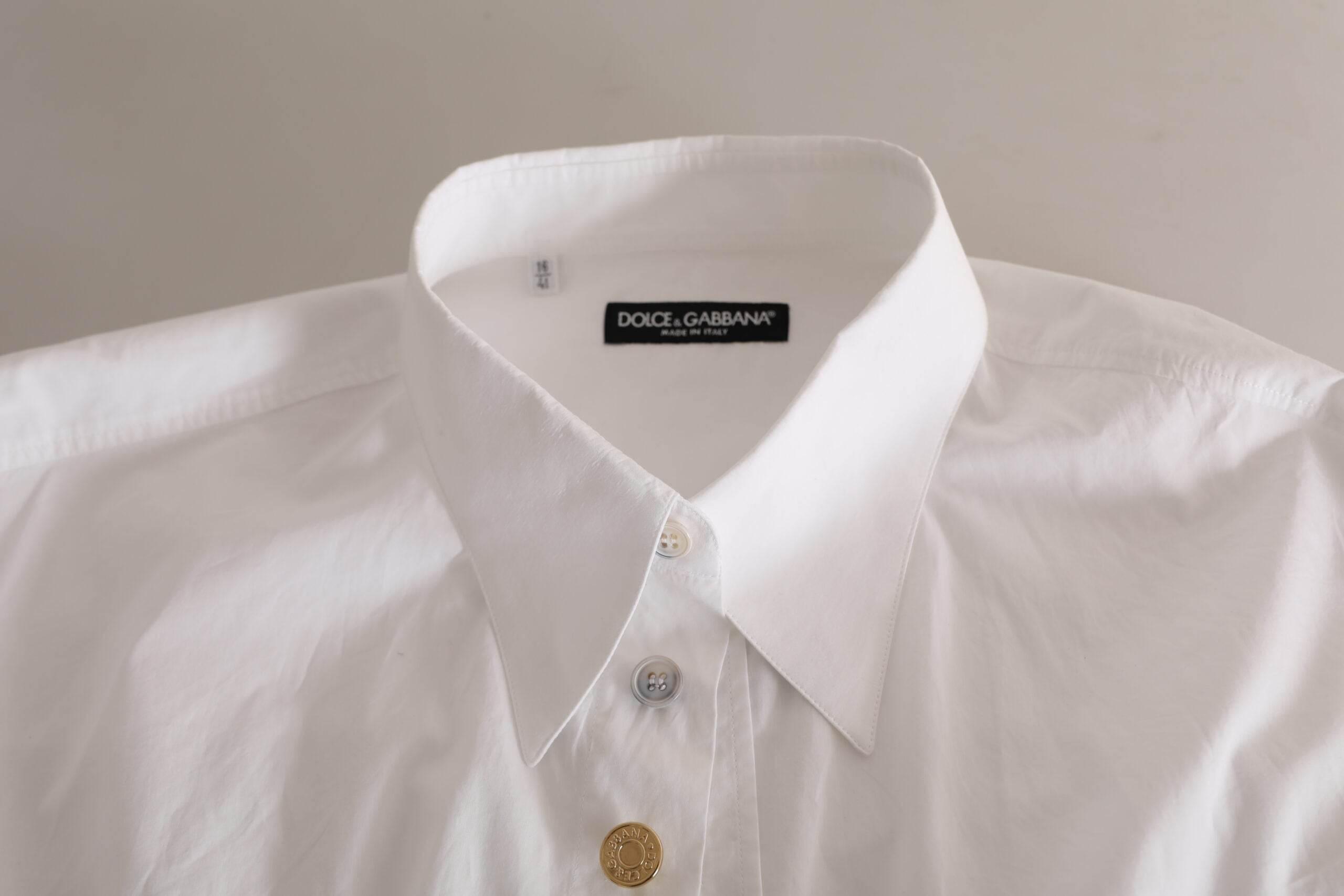 Dolce & Gabbana White Logo Cotton Casual Long Sleeves Shirt - Hilstor
