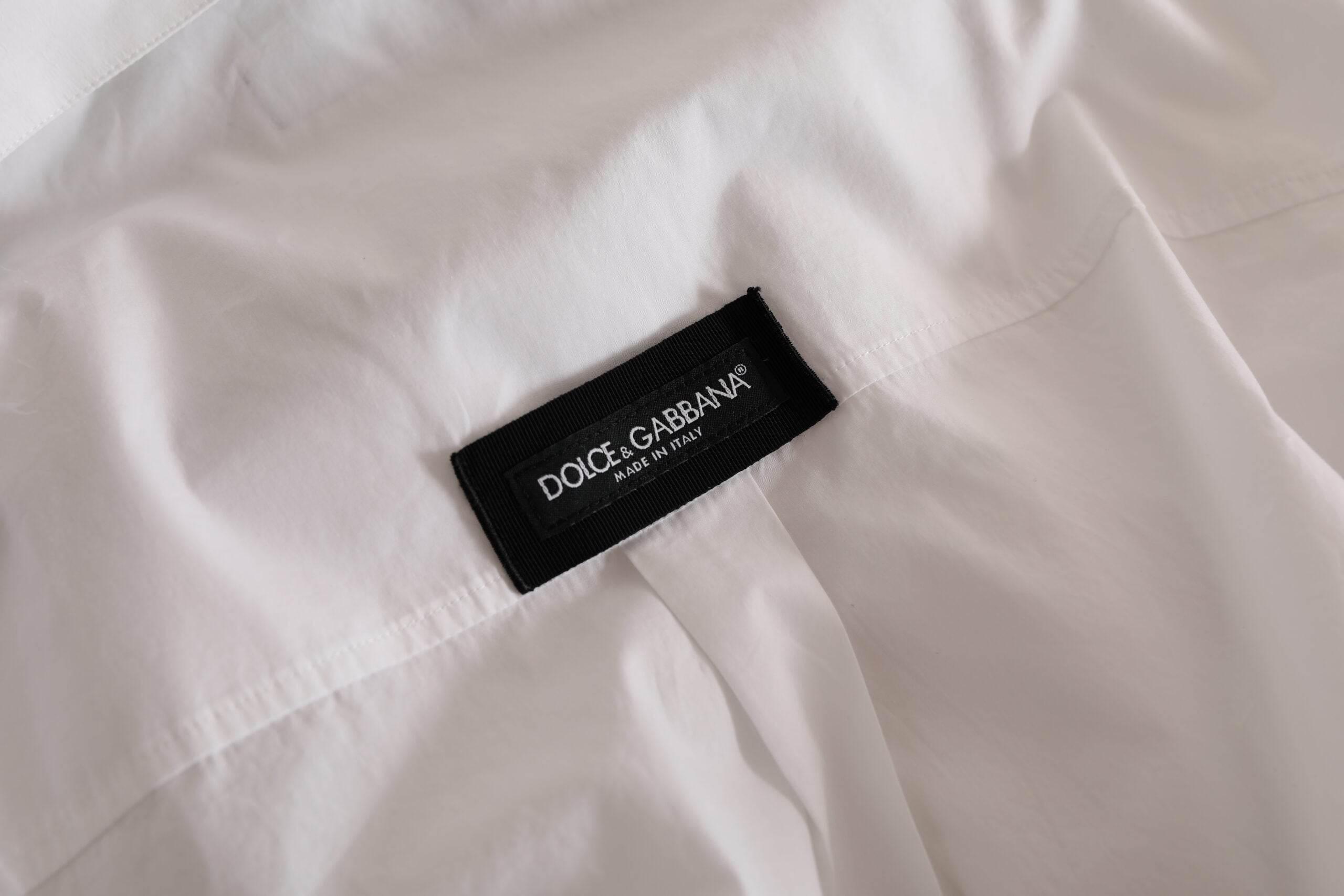 Dolce & Gabbana White Logo Cotton Casual Long Sleeves Shirt - Hilstor
