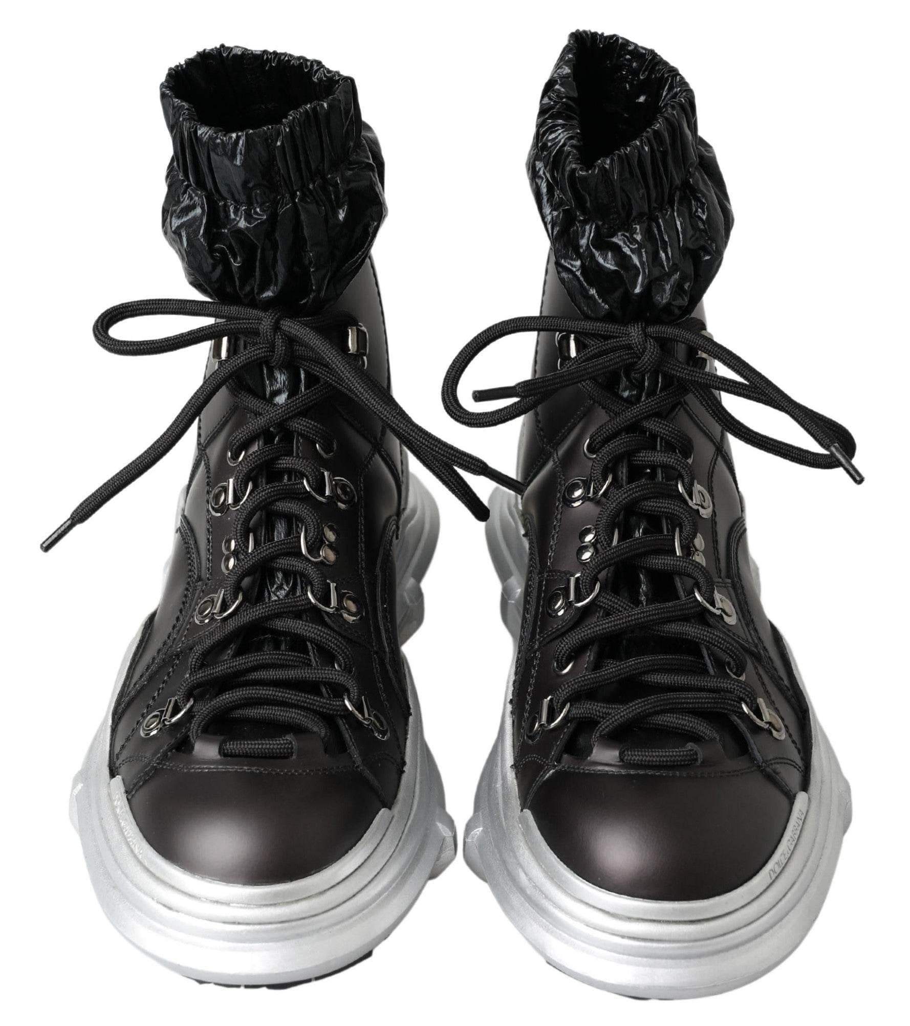 Dolce & Gabbana Black Nylon Galileo High Top Sneakers Shoes - Hilstor
