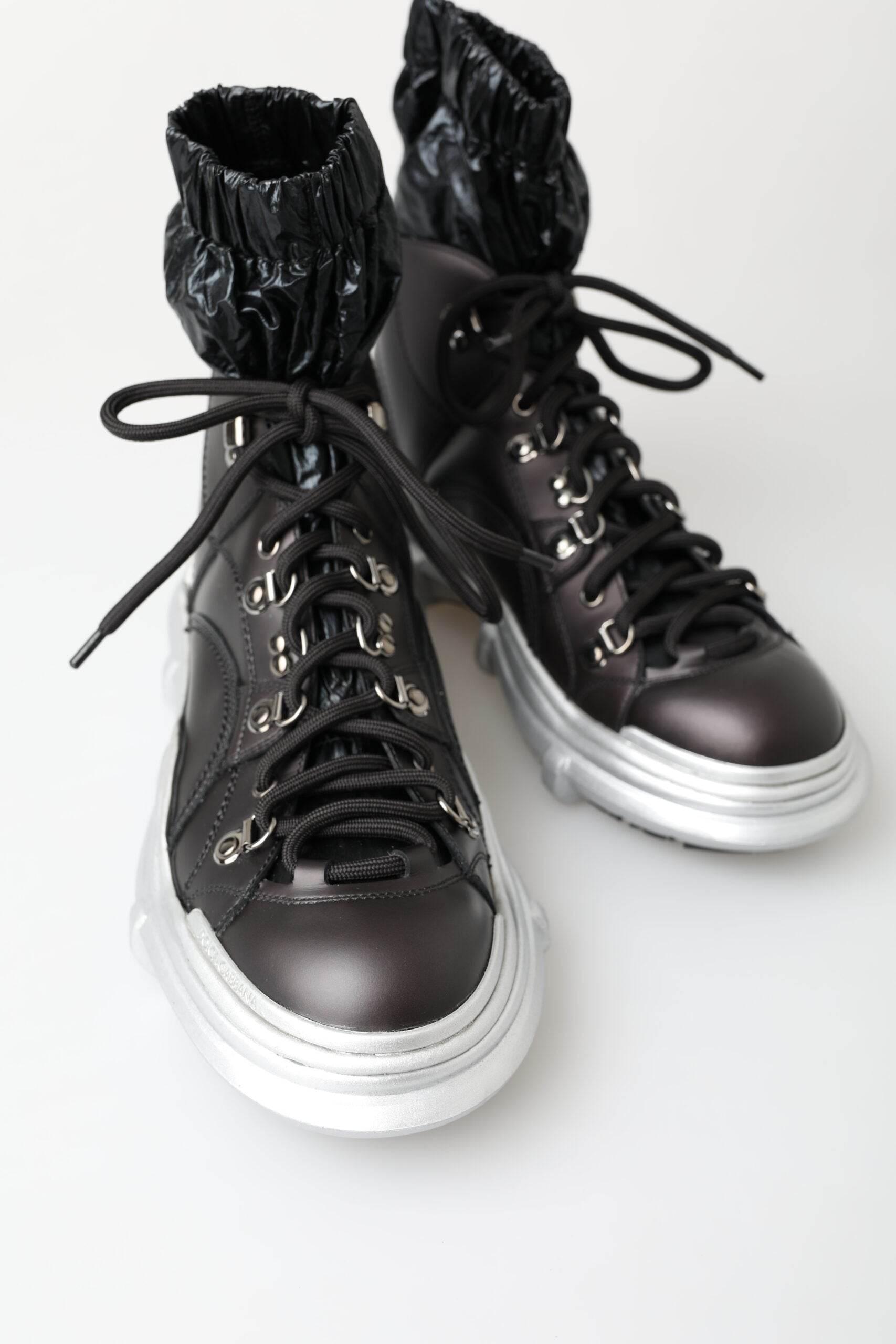 Dolce & Gabbana Black Nylon Galileo High Top Sneakers Shoes - Hilstor