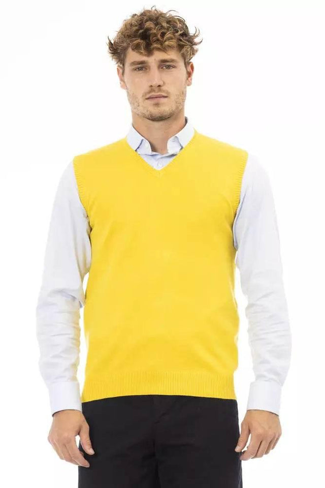 Alpha Studio Yellow Viscose Men Jacket - Hilstor