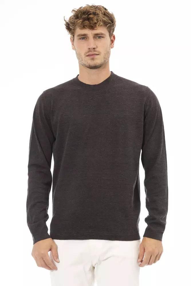 Alpha Studio Brown Cotton Men Sweater - Hilstor