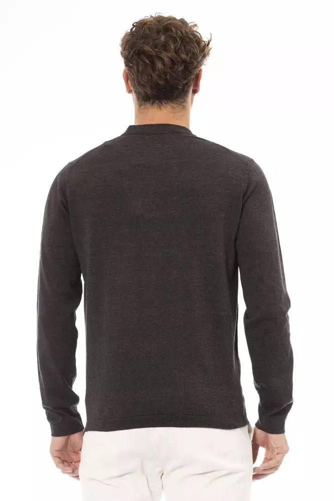 Alpha Studio Brown Cotton Men Sweater - Hilstor
