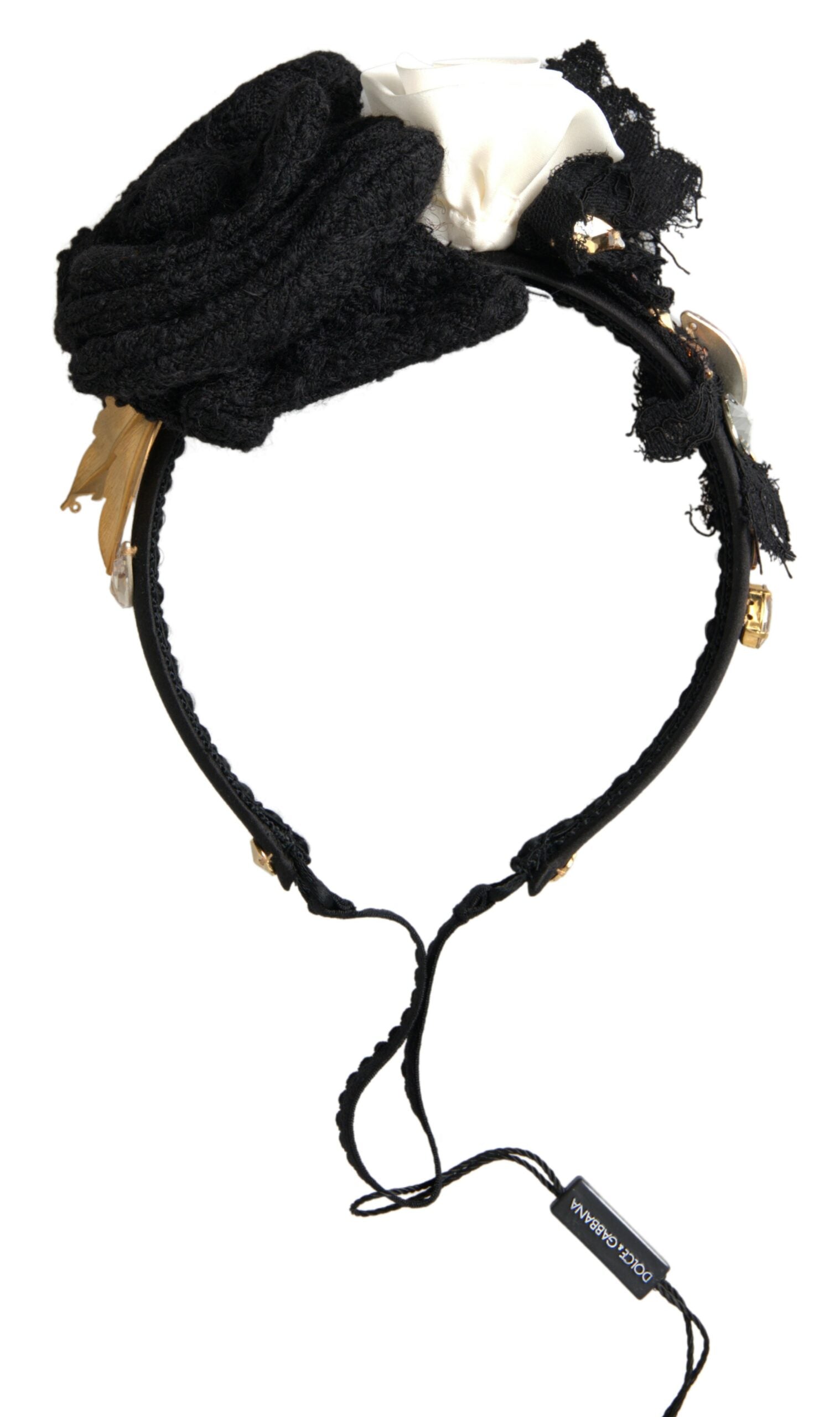Dolce &amp; Gabbana Diadem Pandebånd Tiara Hvid Rose Krystal Hår Guld